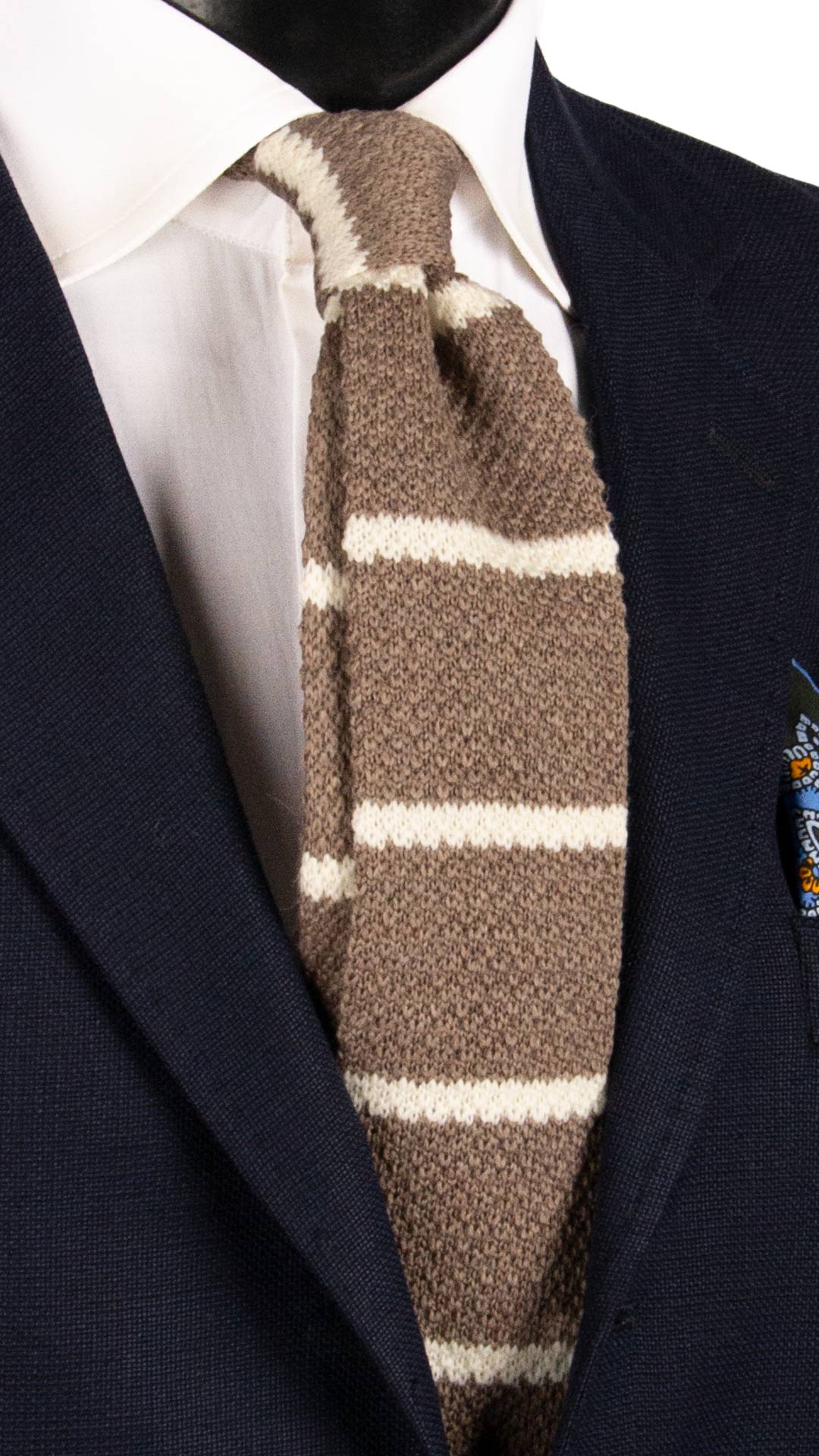 Cravatta Tricot in Maglia di Lana Tortora con Righe Bianche TRI492 Made in Italy Graffeo Cravatte