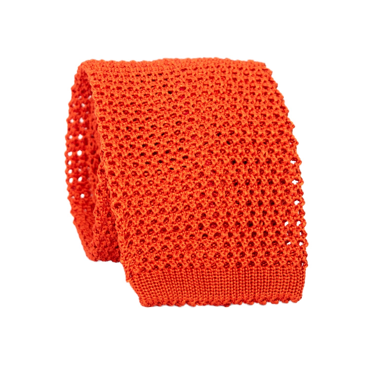 Cravatta Tricot in Maglia di Seta Arancione Tinta Unita TRI635 Graffeo Cravatte Made in Italy Rotolo