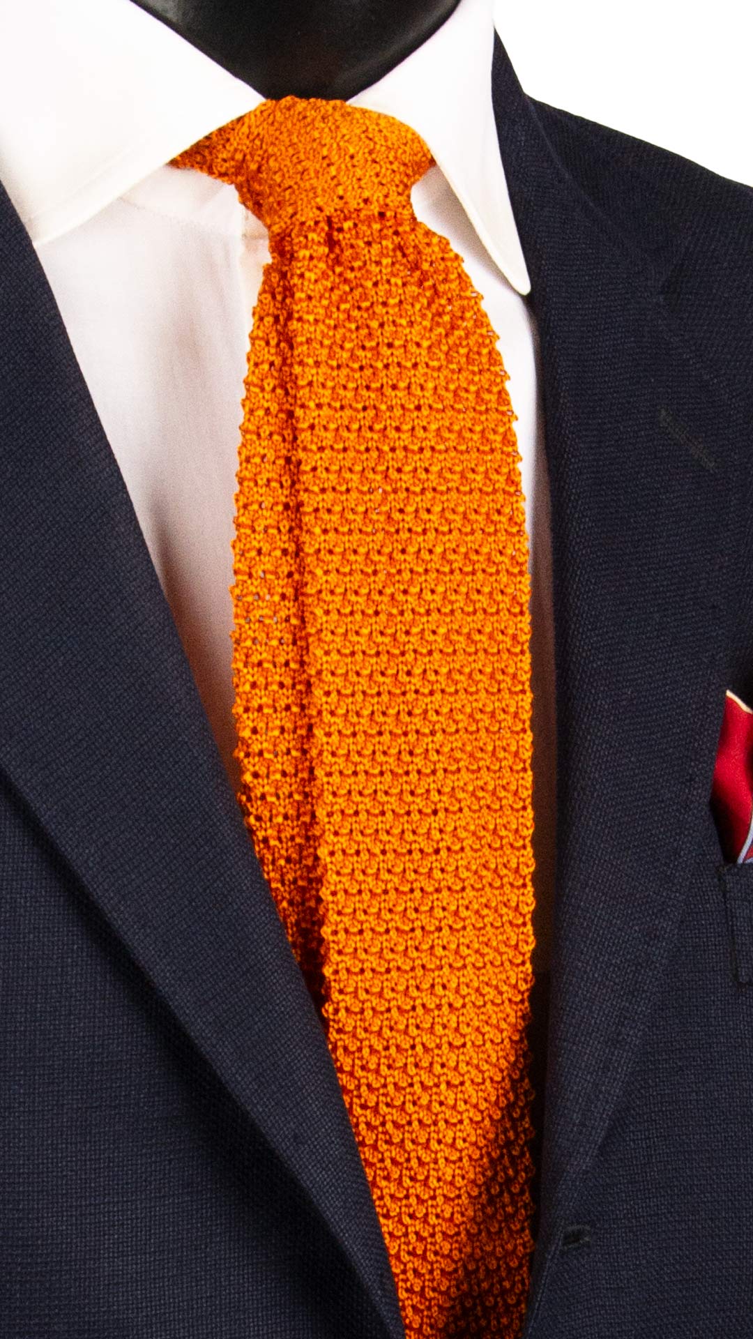 Cravatta Tricot in Maglia di Seta Arancione Tinta Unita TRI902 Graffeo Cravatte Made in Italy