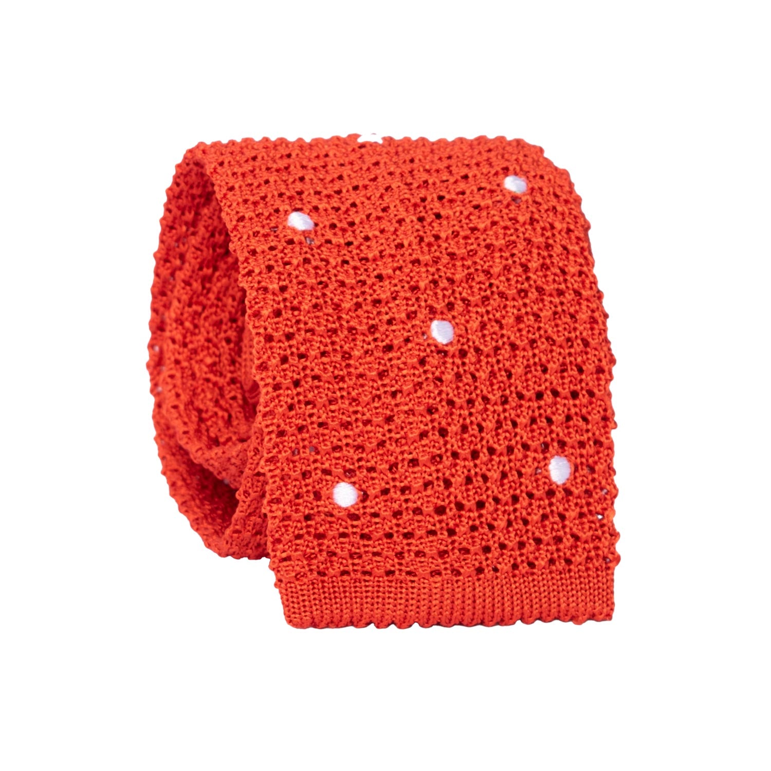 Cravatta Tricot in Maglia di Seta Arancione a Pois Bianchi TRI965 Graffeo Cravatte Made in Italy Rotolo