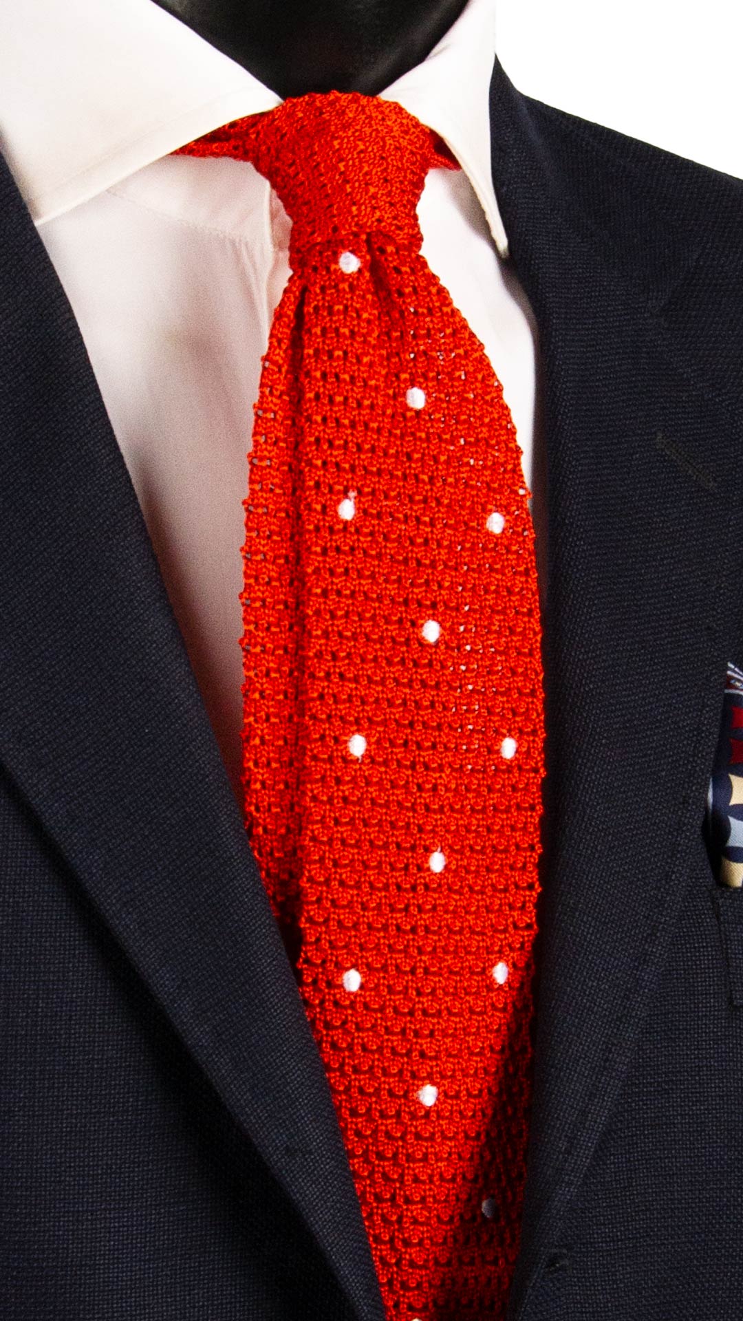 Cravatta Tricot in Maglia di Seta Arancione a Pois Bianchi TRI965 Graffeo Cravatte Made in Italy 