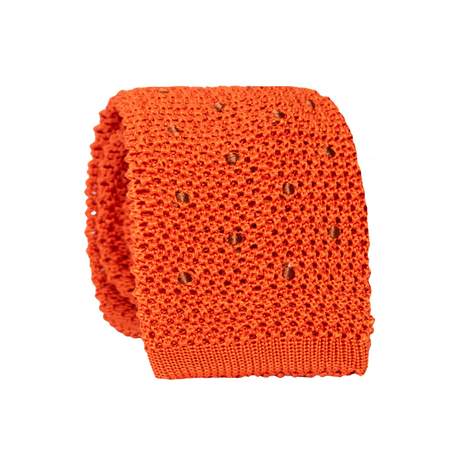 Cravatta Tricot in Maglia di Seta Arancione a Pois Marroni TRI871 Graffeo Cravatte Made in Italy Rotolo