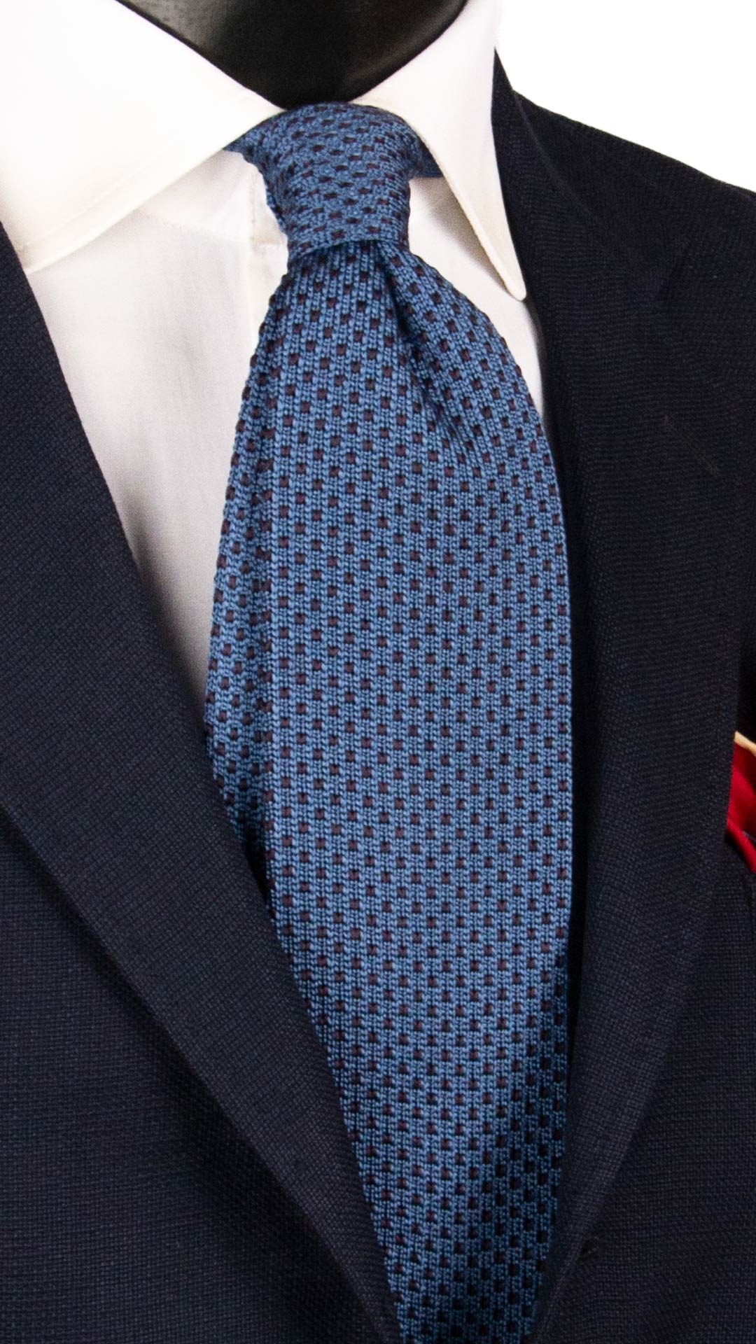 Cravatta Tricot in Maglia di Seta Avio Fantasia Blu TRI639 Graffeo Cravatte Made in Italy