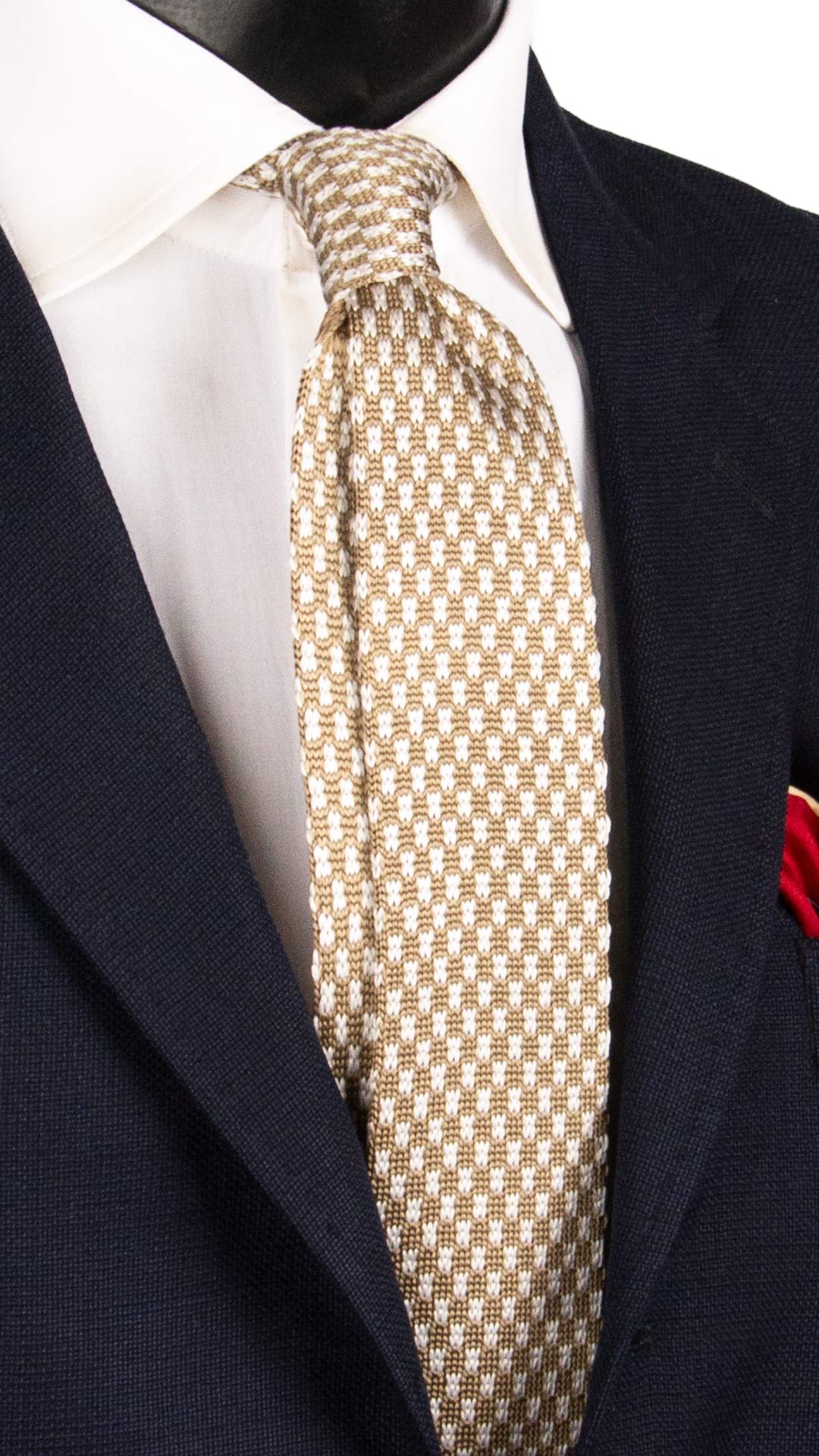 Cravatta Tricot in Maglia di Seta Beige Fantasia Bianca TRI680 Graffeo Cravatte Made in Italy