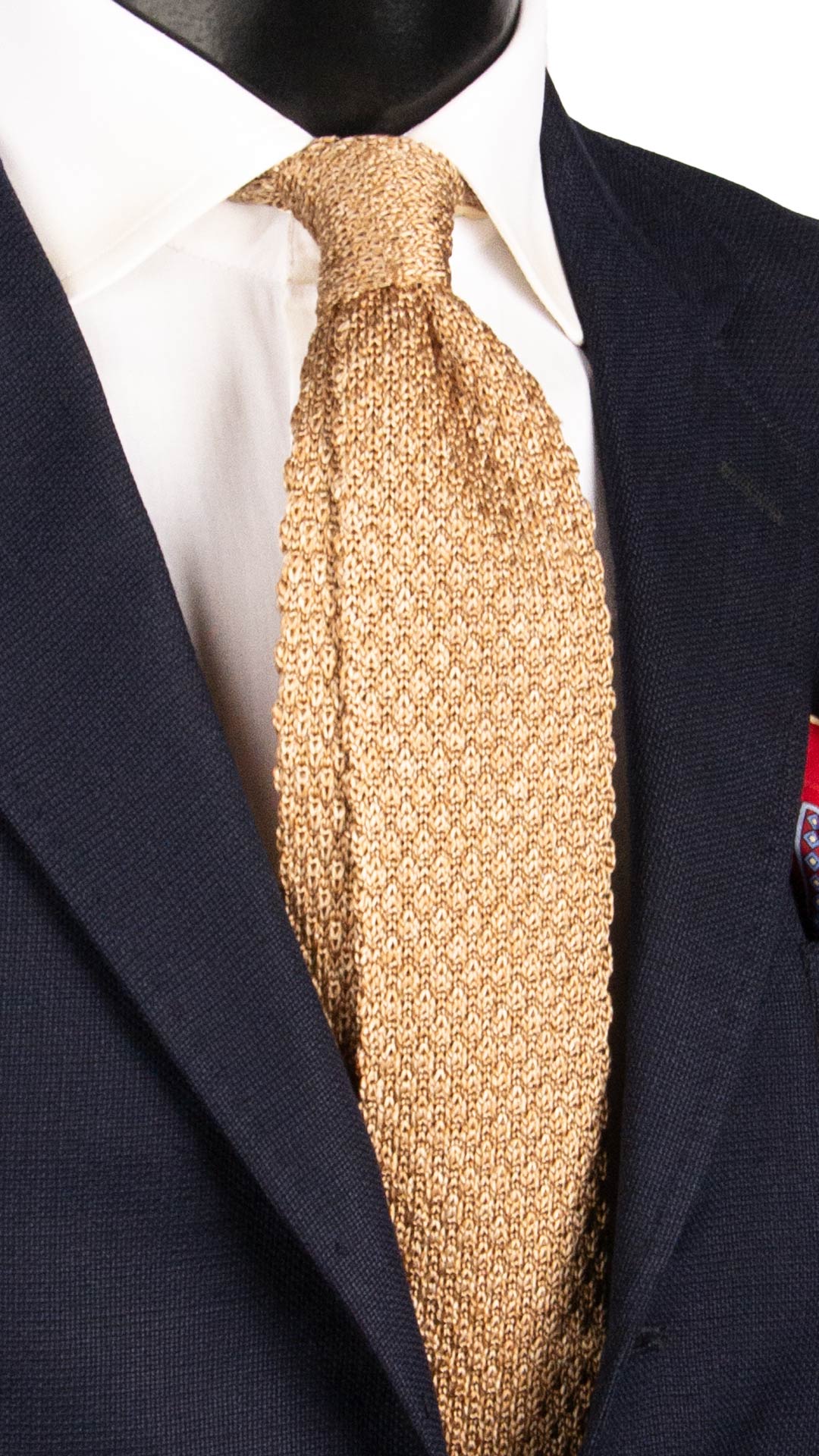 Cravatta Tricot in Maglia di Seta Beige Scuro Tinta Unita TRI730 Graffeo Cravatte Made in Italy