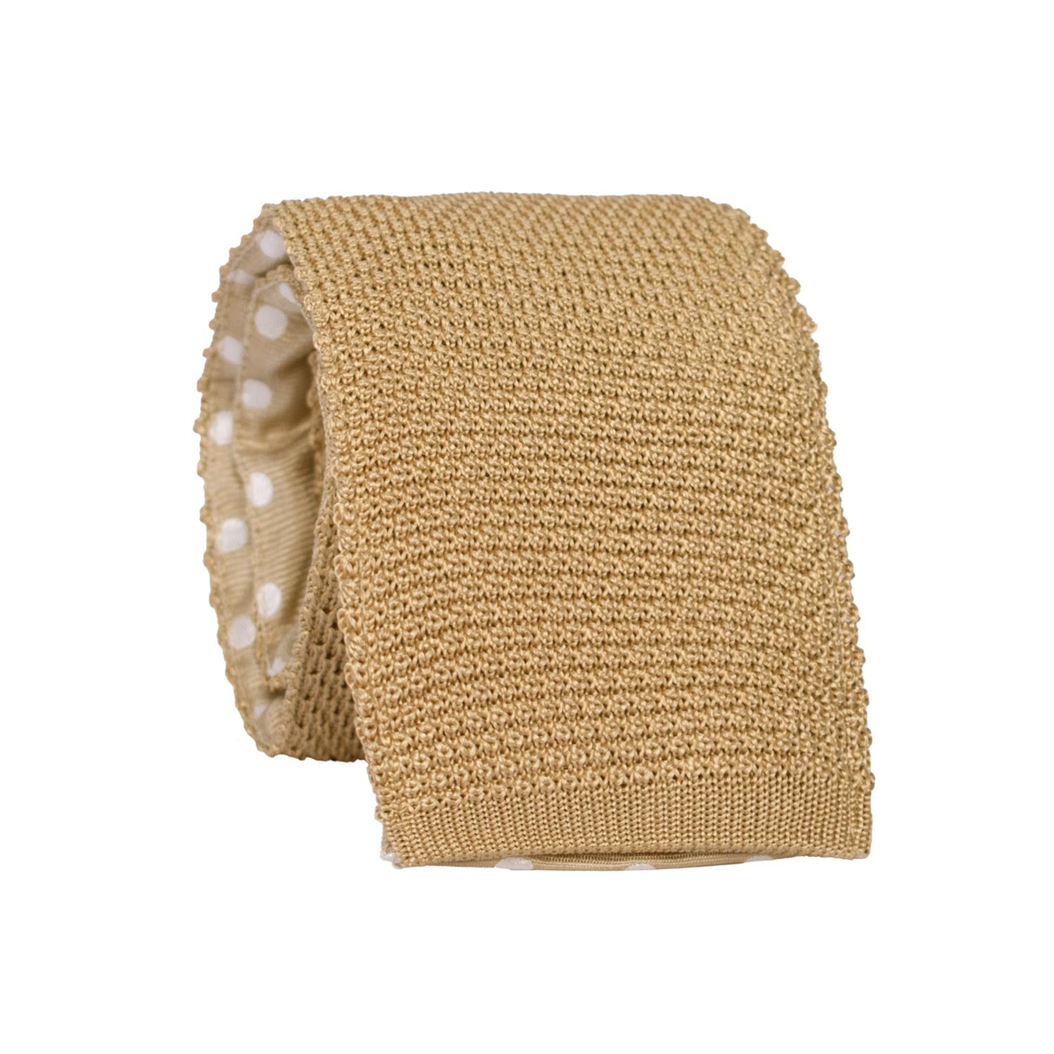 Cravatta Tricot in Maglia di Seta Beige Tinta Unita Interno a Pois Bianchi TRI951 Graffeo Cravatte Made in Italy Rotolo