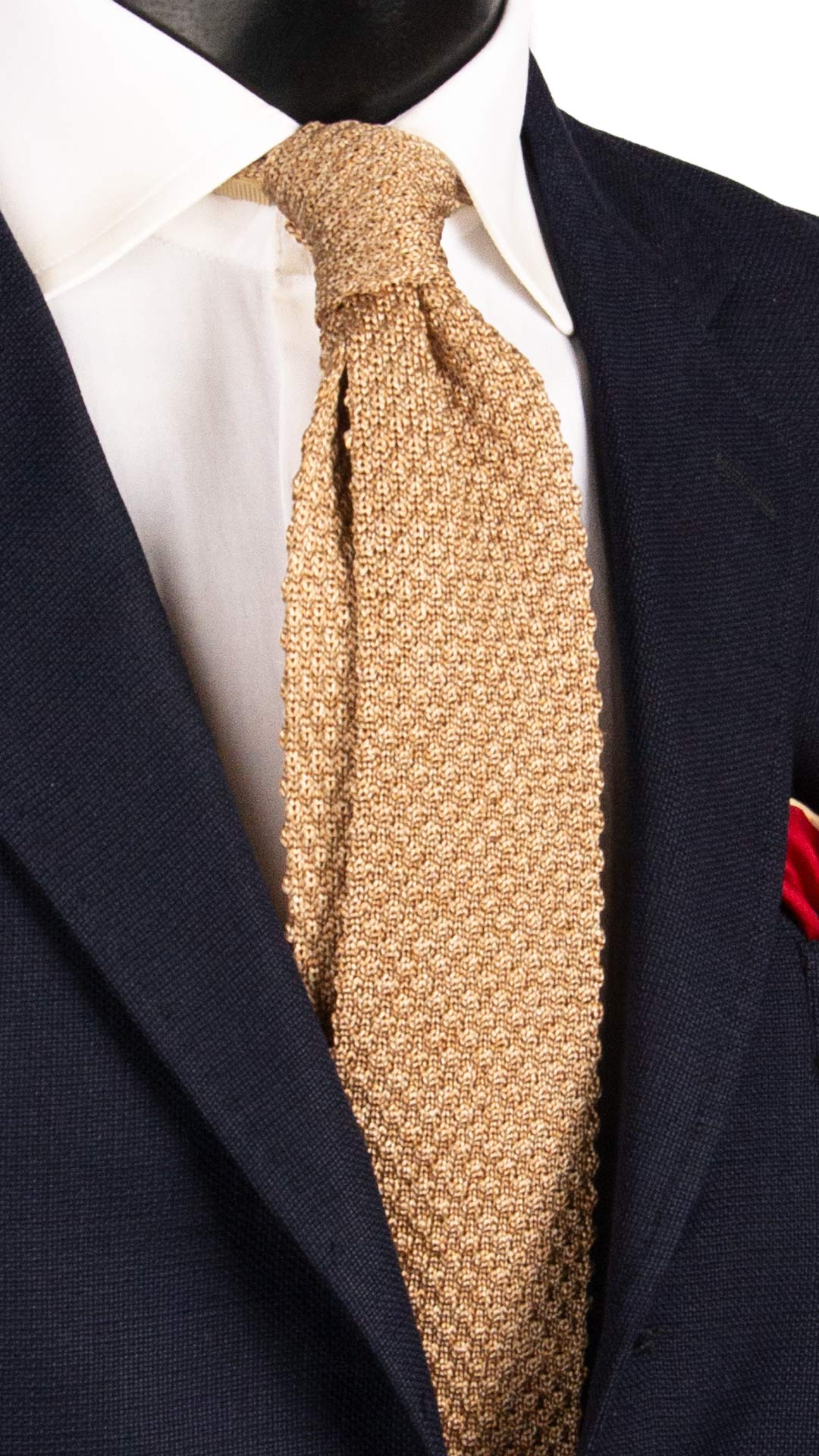 Cravatta Tricot in Maglia di Seta Beige Tinta Unita TRI687 Graffeo Cravatte Made in Italy