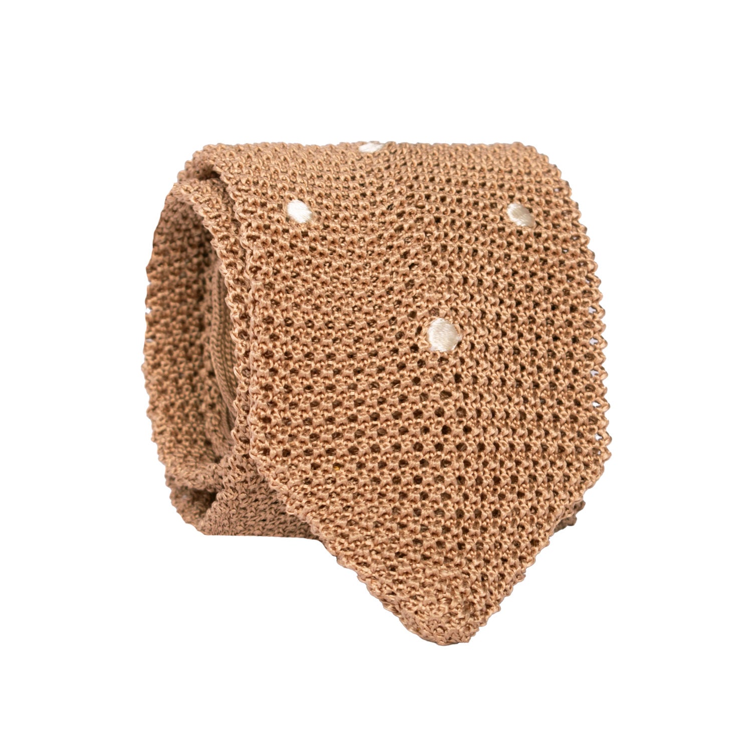 Cravatta Tricot in Maglia di Seta Beige a Pois Avorio TRI876 Graffeo Cravatte Made in Italy Rotolo