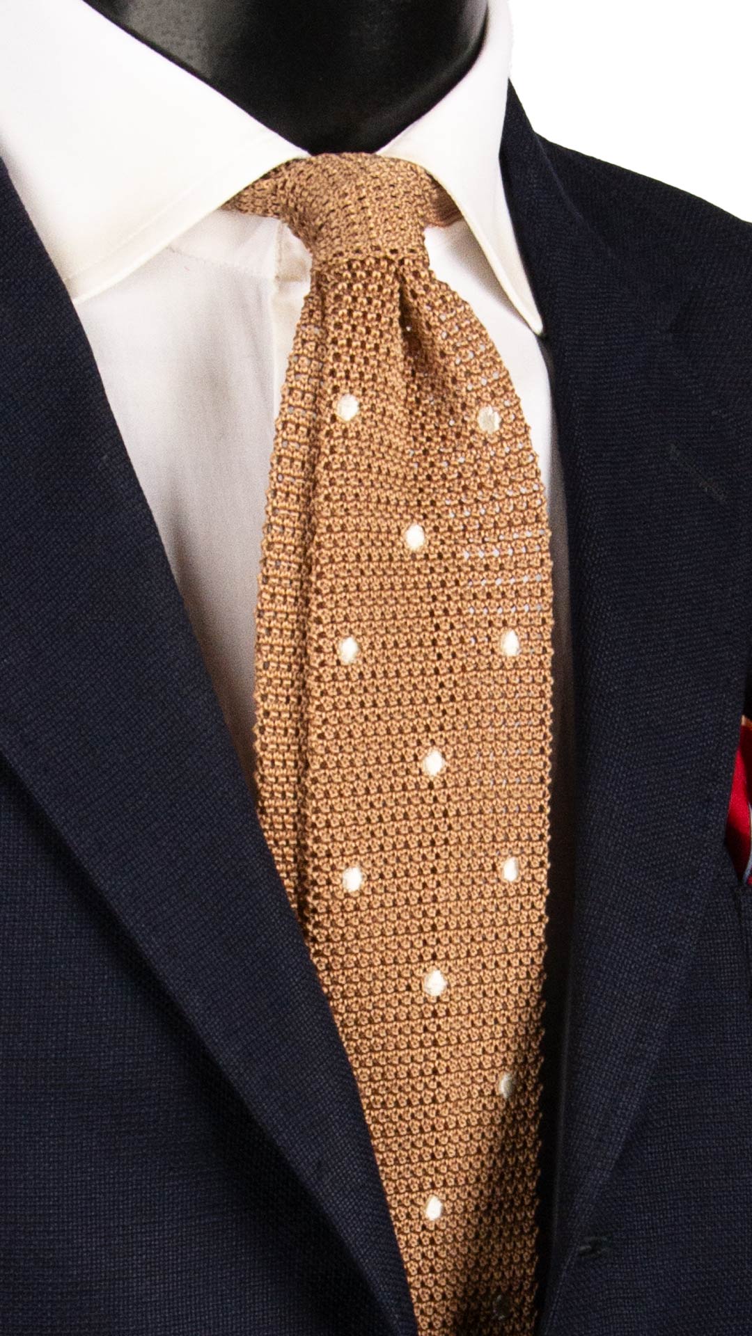 Cravatta Tricot in Maglia di Seta Beige a Pois Avorio TRI876 Graffeo Cravatte Made in Italy