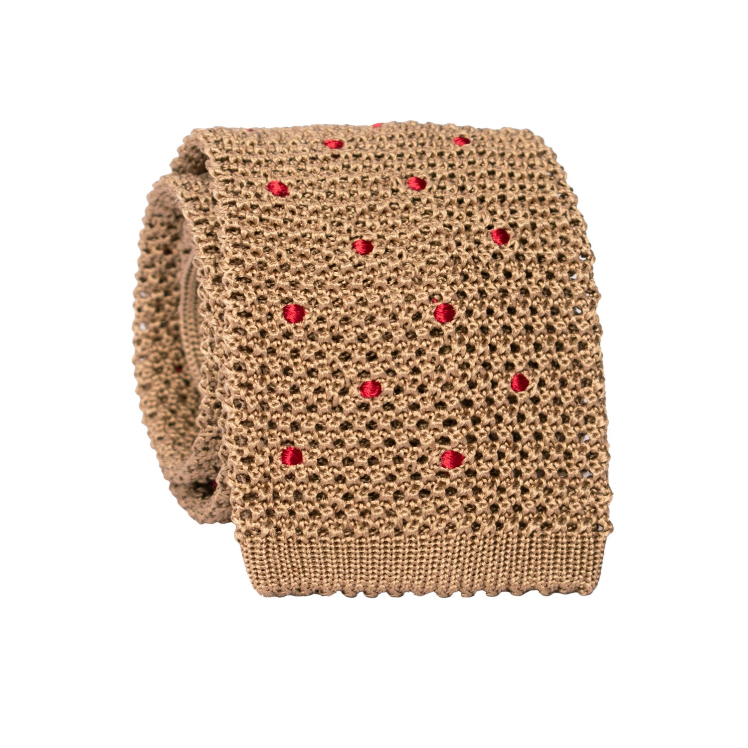 Cravatta Tricot in Maglia di Seta Beige a Pois Rossi TRI755 Graffeo Cravatte Made in Italy Rotolo
