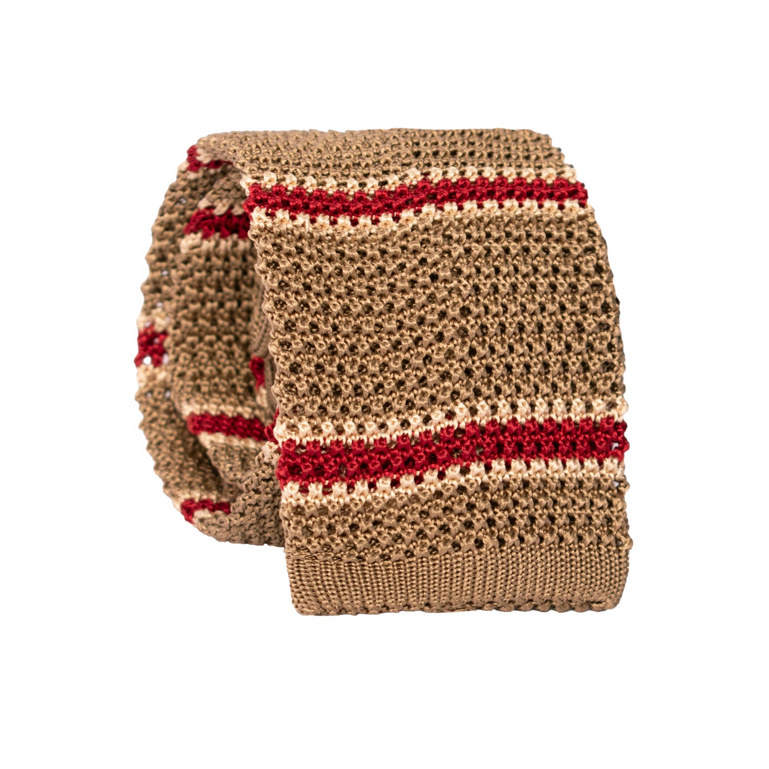 Cravatta Tricot in Maglia di Seta Beige con Righe Bordeaux Beige Chiaro TRI794 Graffeo Cravatte Made in Italy Rotolo