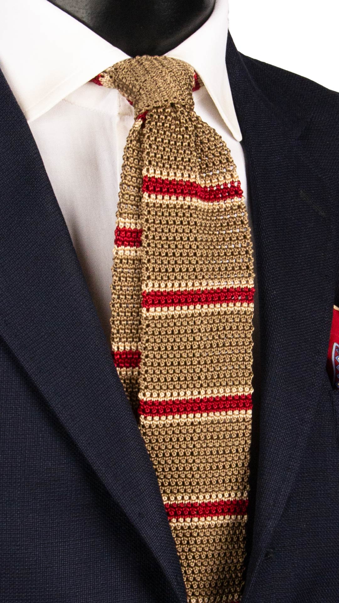 Cravatta Tricot in Maglia di Seta Beige con Righe Bordeaux Beige Chiaro TRI794 Graffeo Cravatte Made in Italy