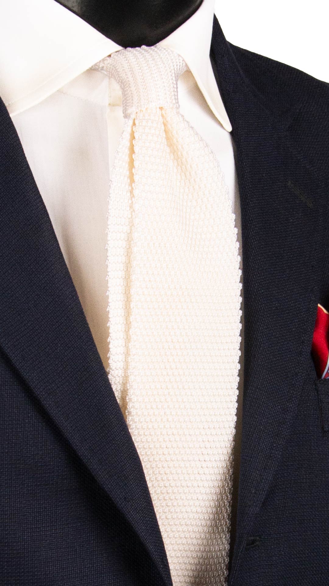 Cravatta Tricot in Maglia di Seta Bianca Tinta Unita TRI970 Graffeo Cravatte Made in Italy