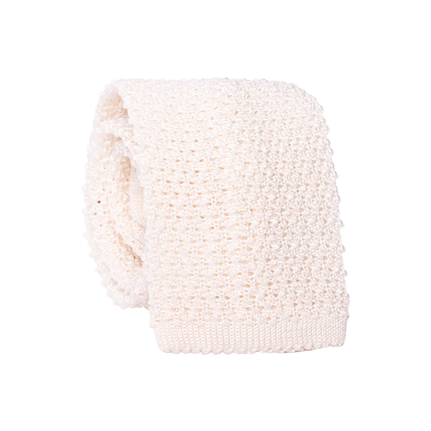 Cravatta Tricot in Maglia di Seta Bianco Perla Tinta Unita TRI899 Graffeo Cravatte Made in Italy Rotolo