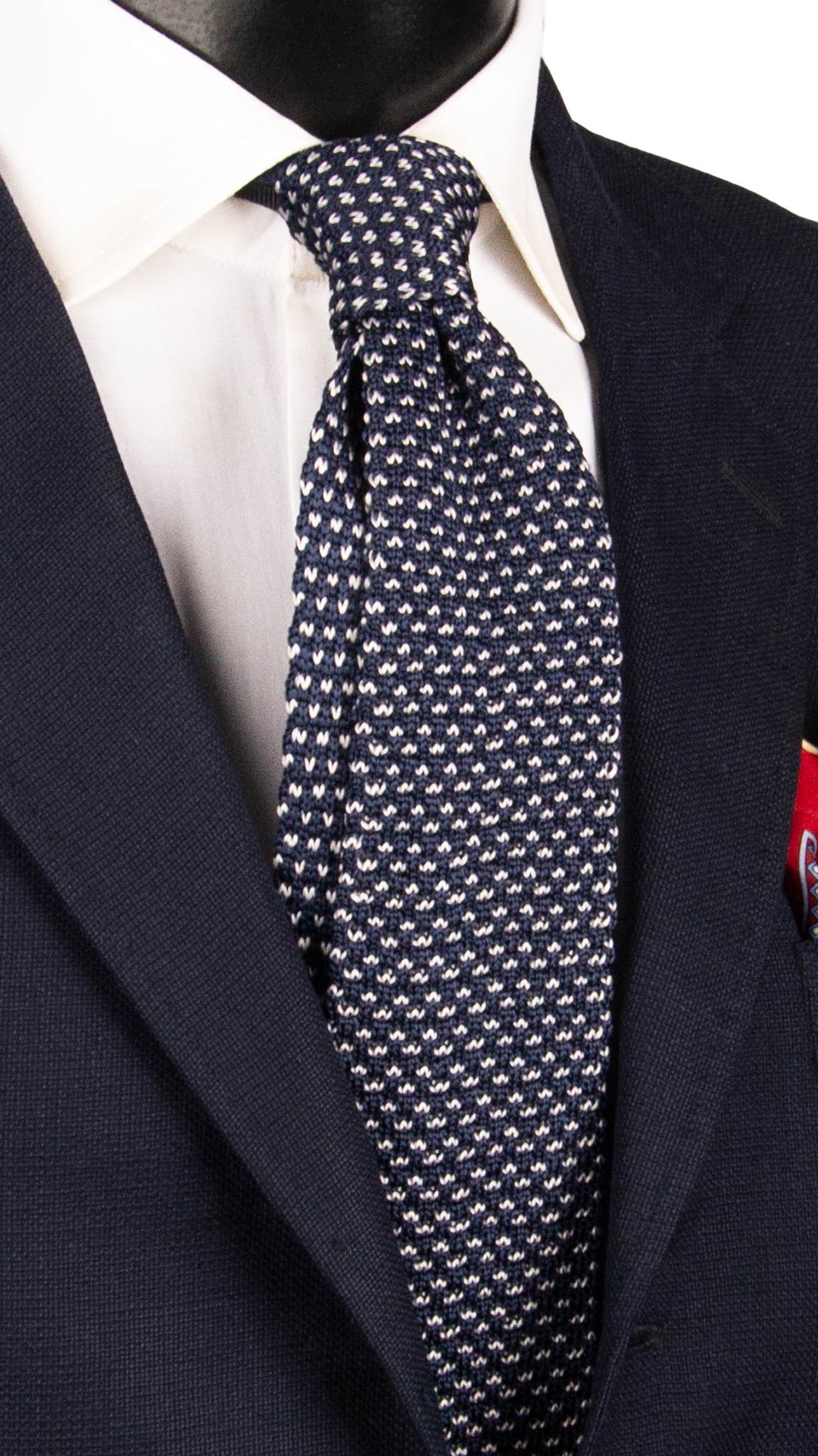 Cravatta Tricot in Maglia di Seta Blu Fantasia Bianca TRI804 Graffeo Cravatte Made in Italy
