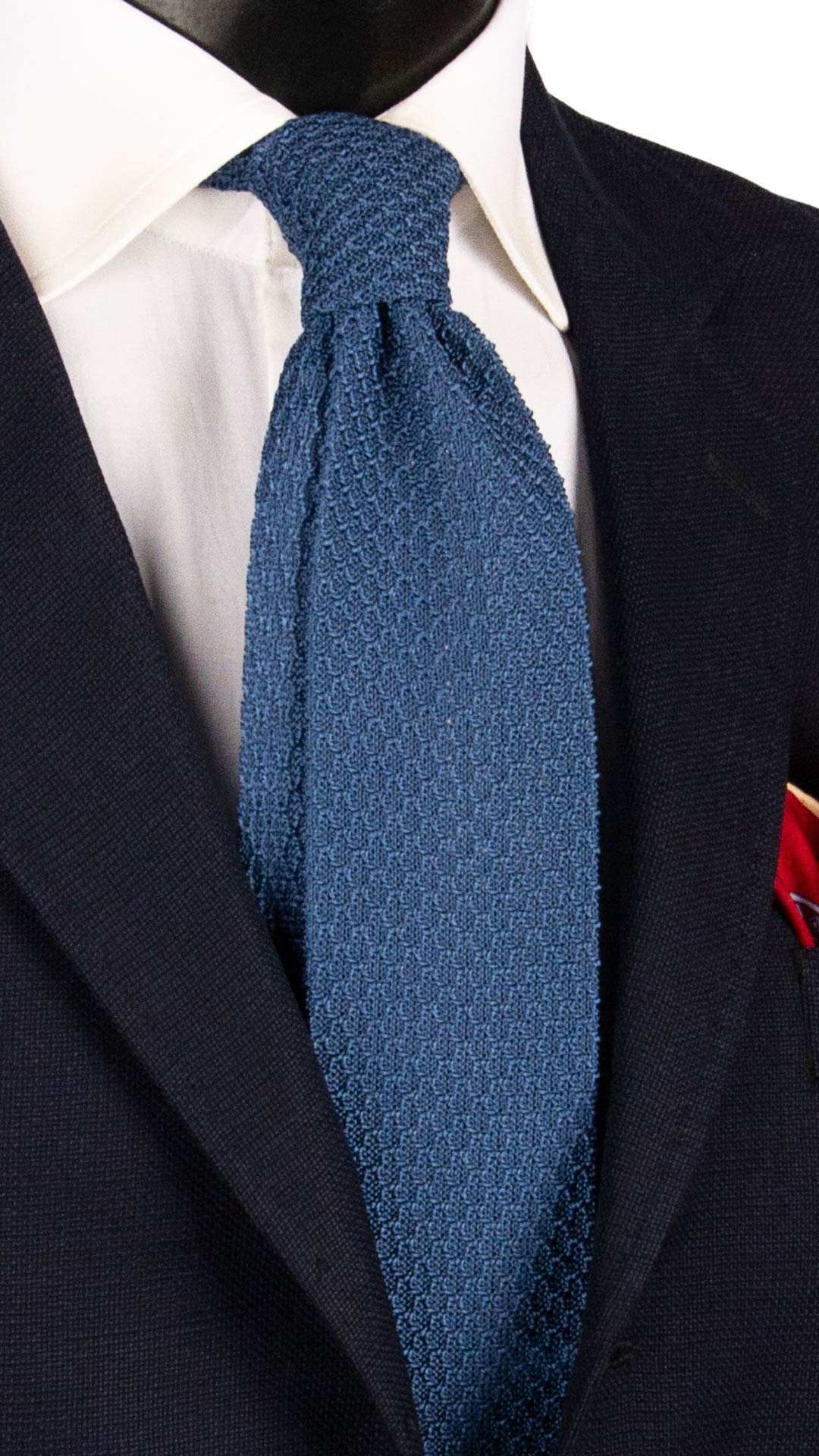 Cravatta Tricot in Maglia di Seta Indaco Fantasia Tono su Tono TRI631 Graffeo Cravatte Made in Italy
