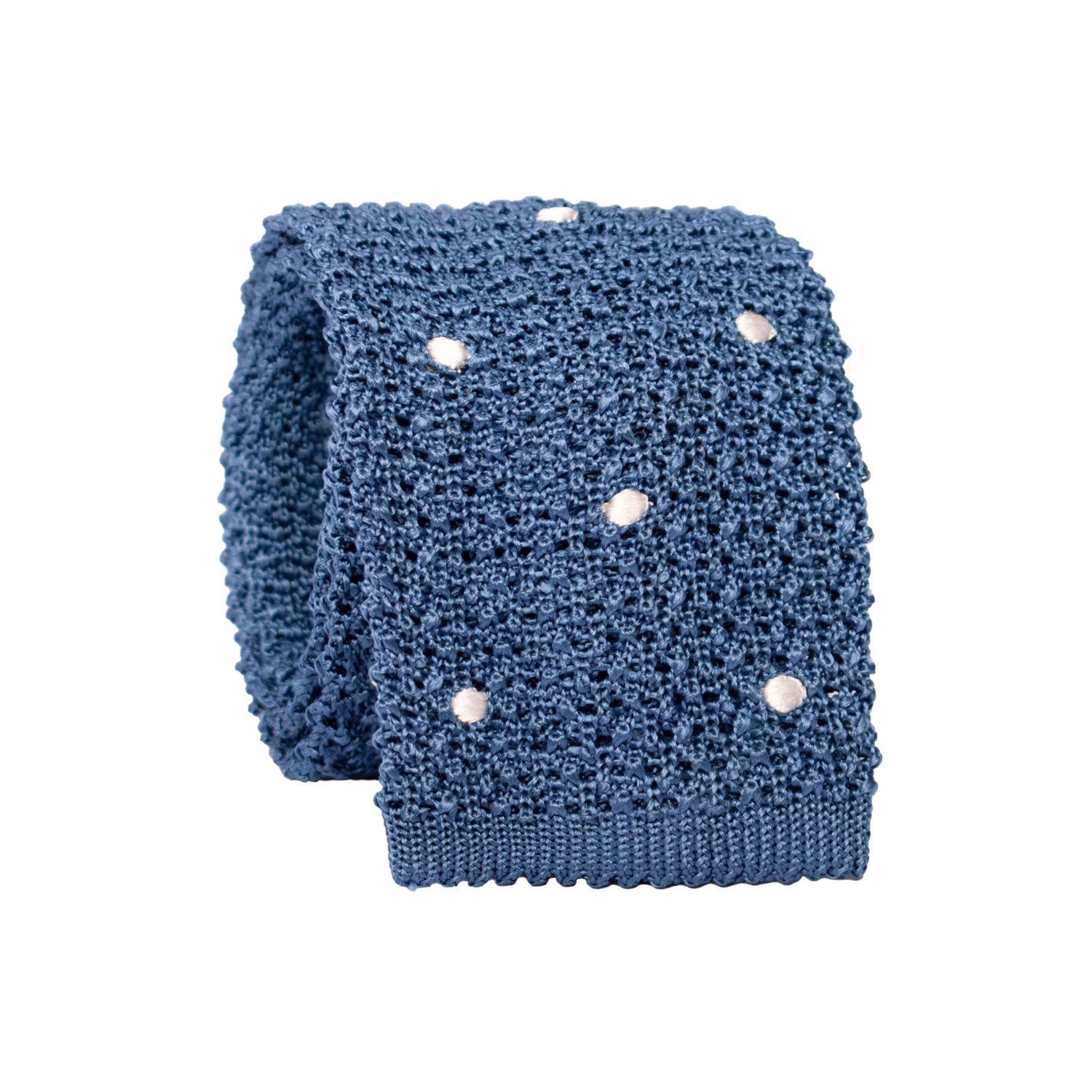 Cravatta Tricot in Maglia di Seta Blu Navy a Pois Bianchi TRI717 Graffeo Cravatte Made in Italy Rotolo