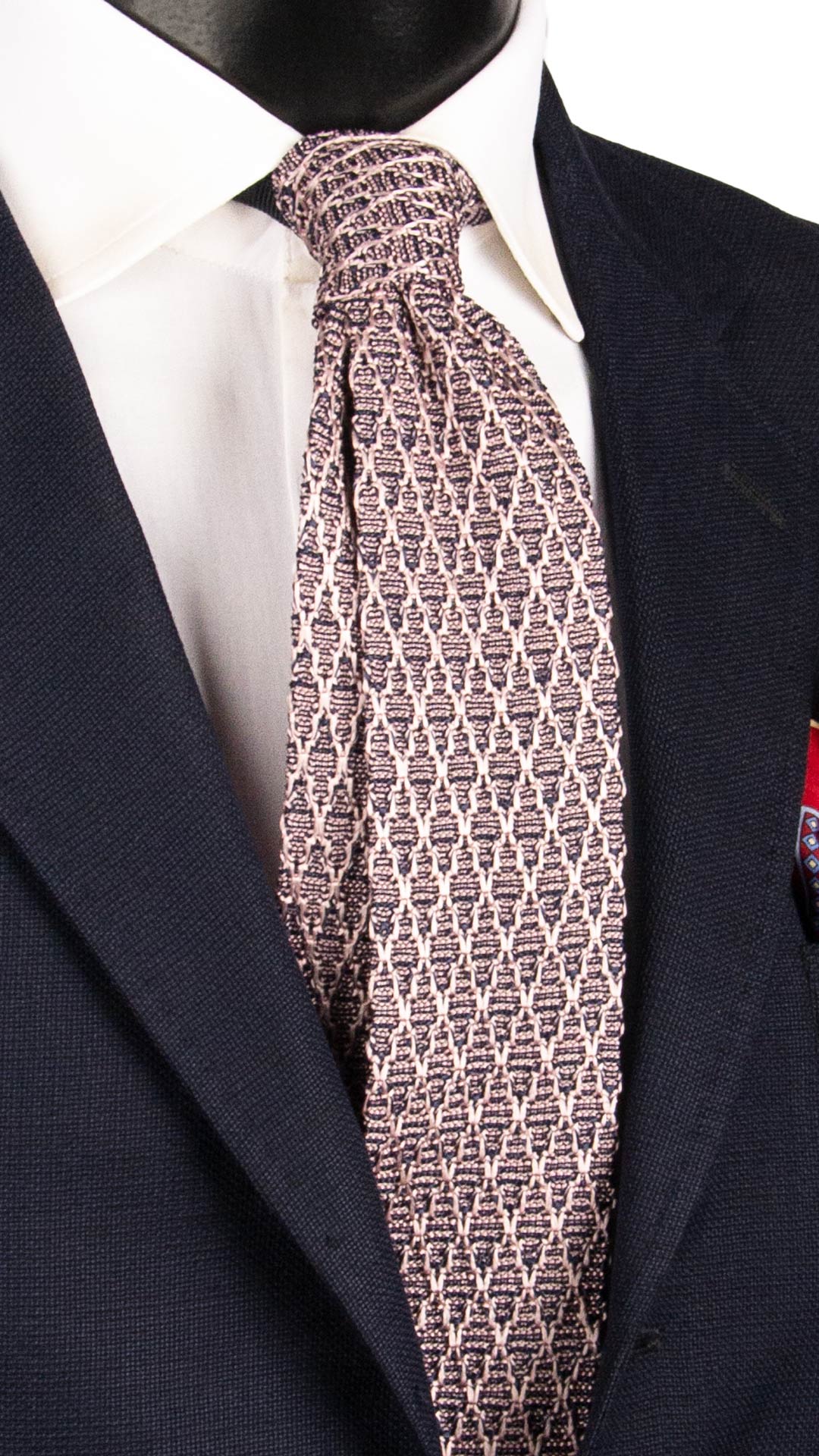 Cravatta Tricot in Maglia di Seta Blu Rosa Fantasia TRI729 Graffeo Cravatte Made in Italy