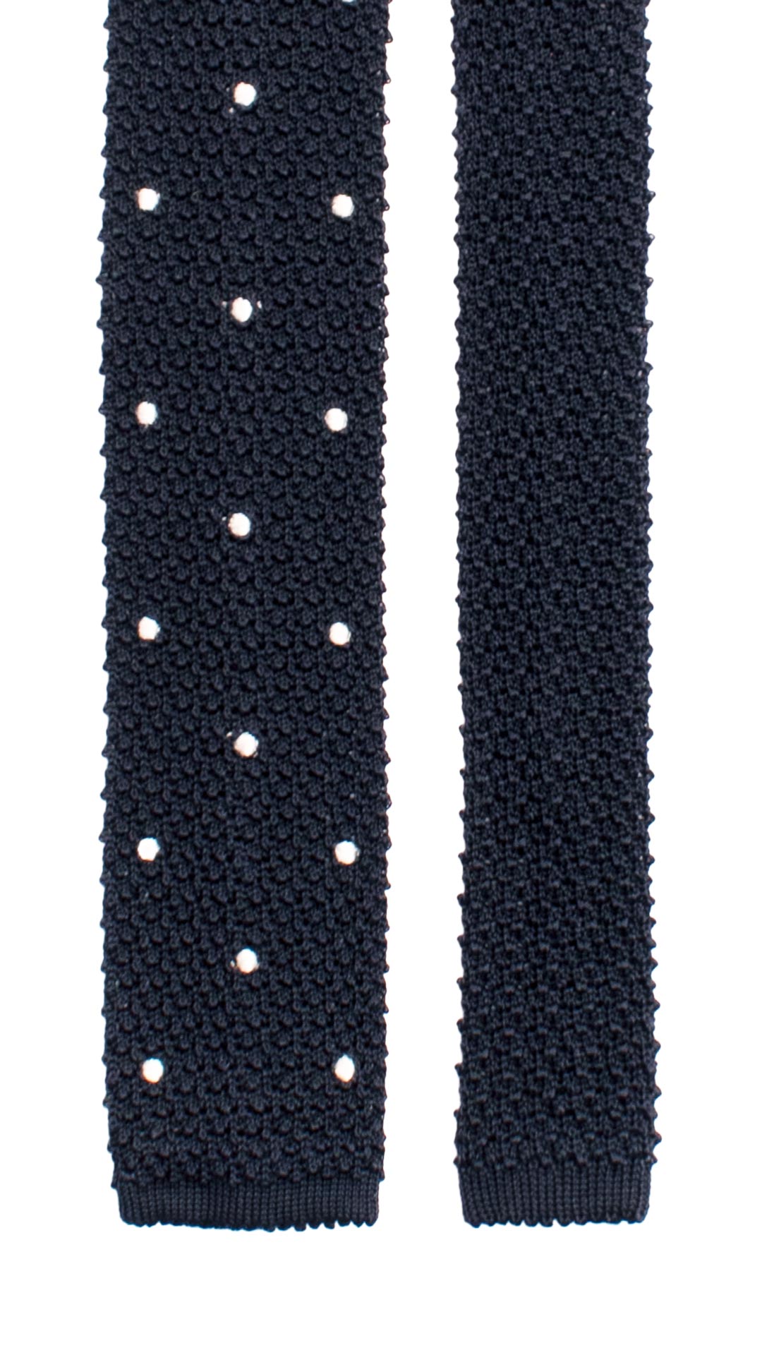 Cravatta Tricot in Maglia di Seta Blu a Pois Bianchi TRI716 Graffeo Cravatte Made in Italy Pala