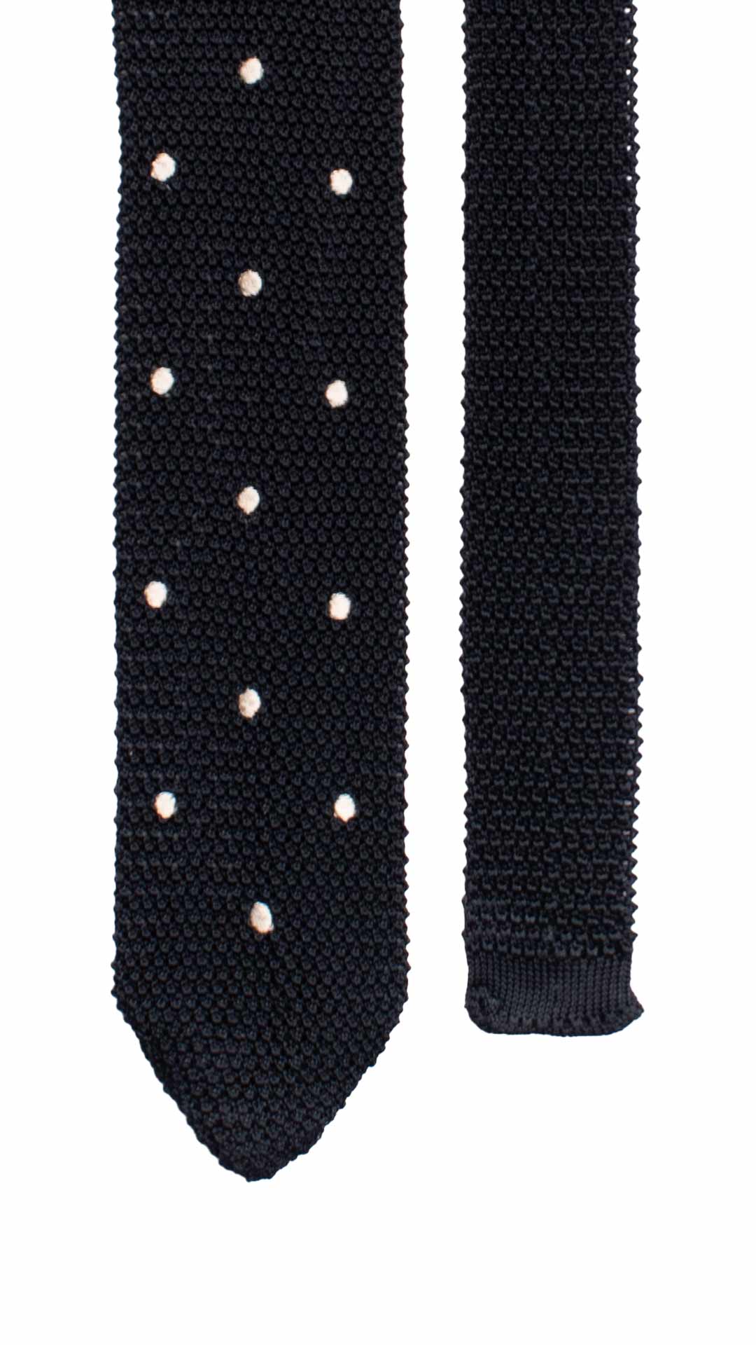 Cravatta Tricot in Maglia di Seta Blu a Pois Bianchi TRI874 Graffeo Cravatte Made in Italy Pala