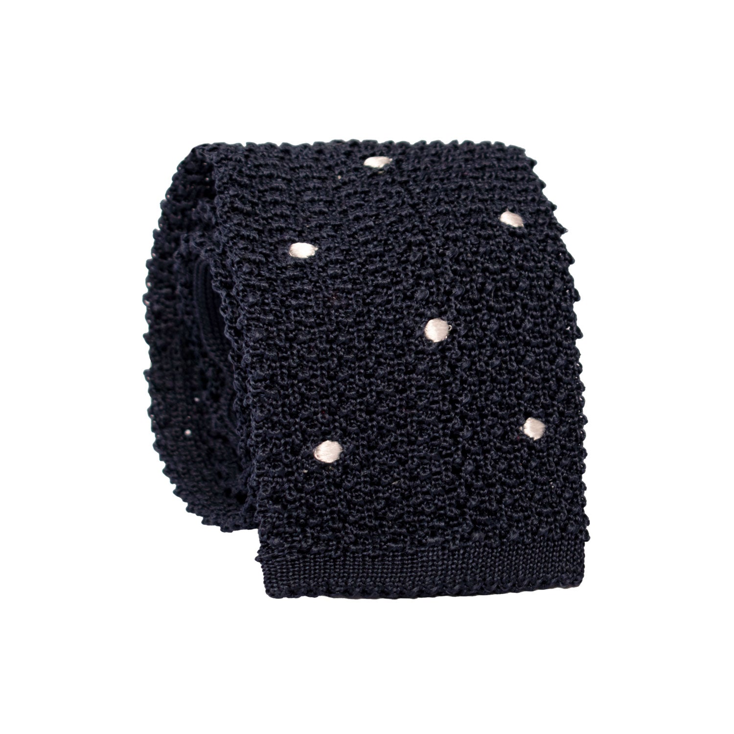 Cravatta Tricot in Maglia di Seta Blu a Pois Bianchi TRI716 Graffeo Cravatte Made in Italy Rotolo