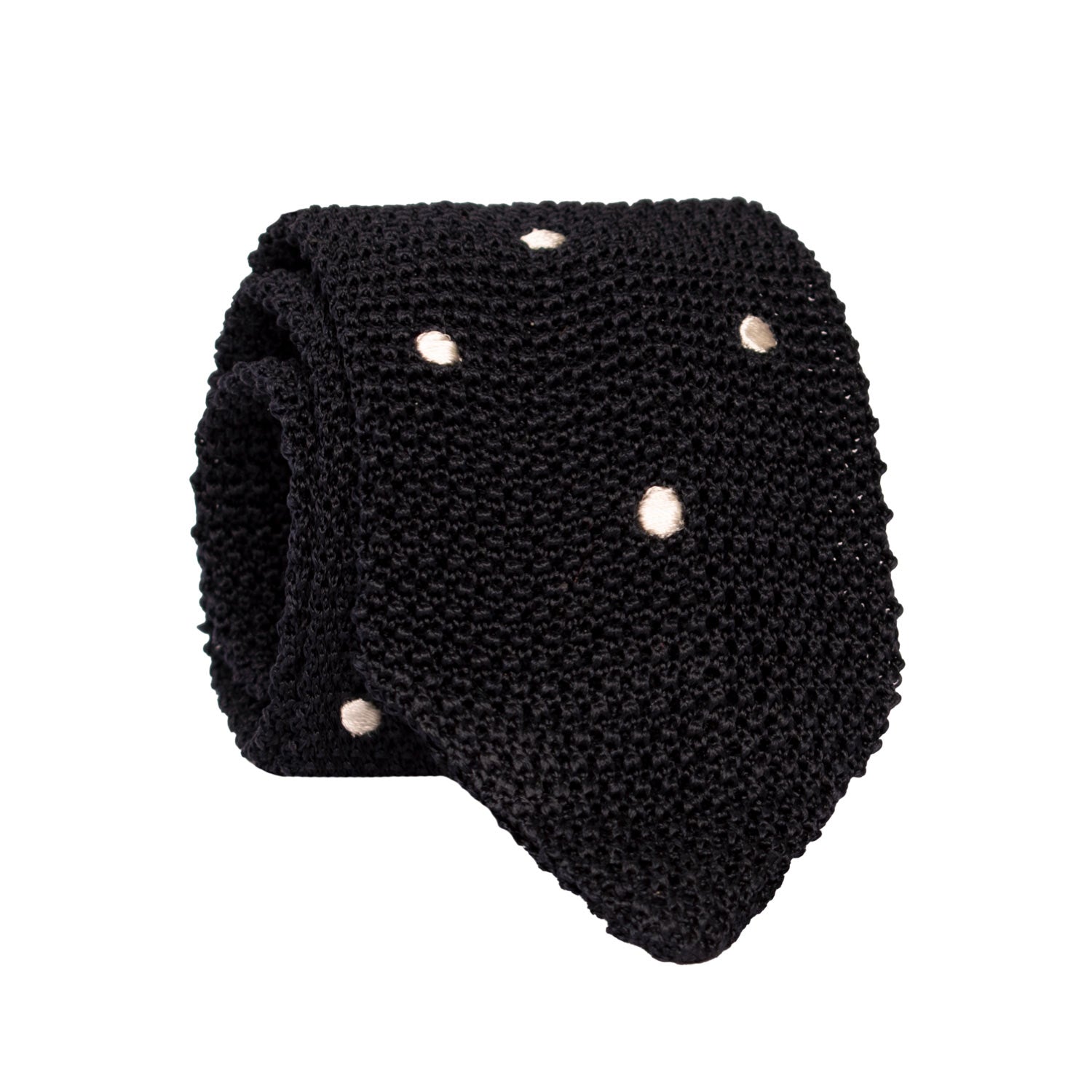 Cravatta Tricot in Maglia di Seta Blu a Pois Bianchi TRI874 Graffeo Cravatte Made in Italy Rotolo