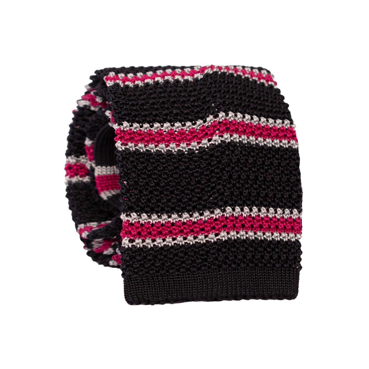 Cravatta Tricot in Maglia di Seta Blu con Righe Fucsia Grigio TRI856 Graffeo Cravatte Made in Italy Rotolo