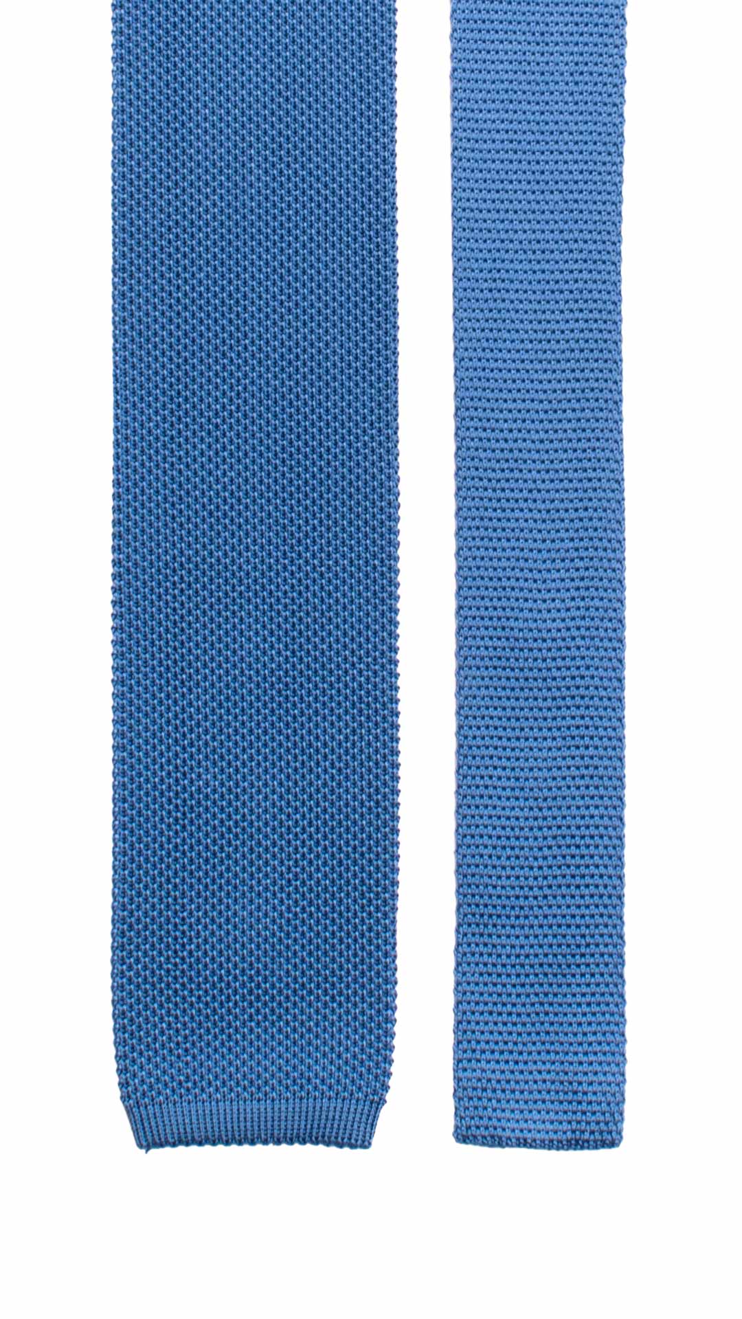 Cravatta Tricot in Maglia di Seta Bluette Chiaro Tinta Unita TRI773 Graffeo Cravatte Made in Italy Pala