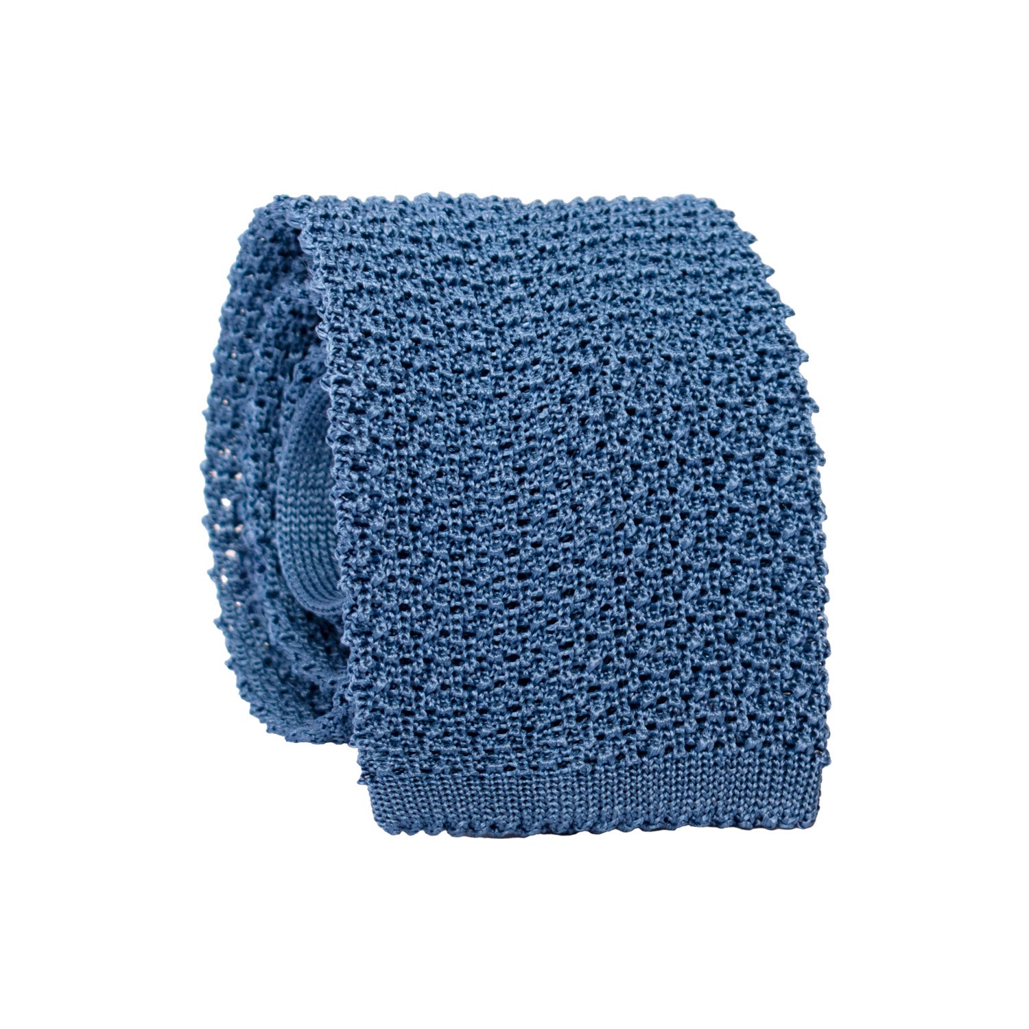 Cravatta Tricot in Maglia di Seta Bluette Tinta Unita TRI720 Graffeo Cravatte Made in Italy Rotolo