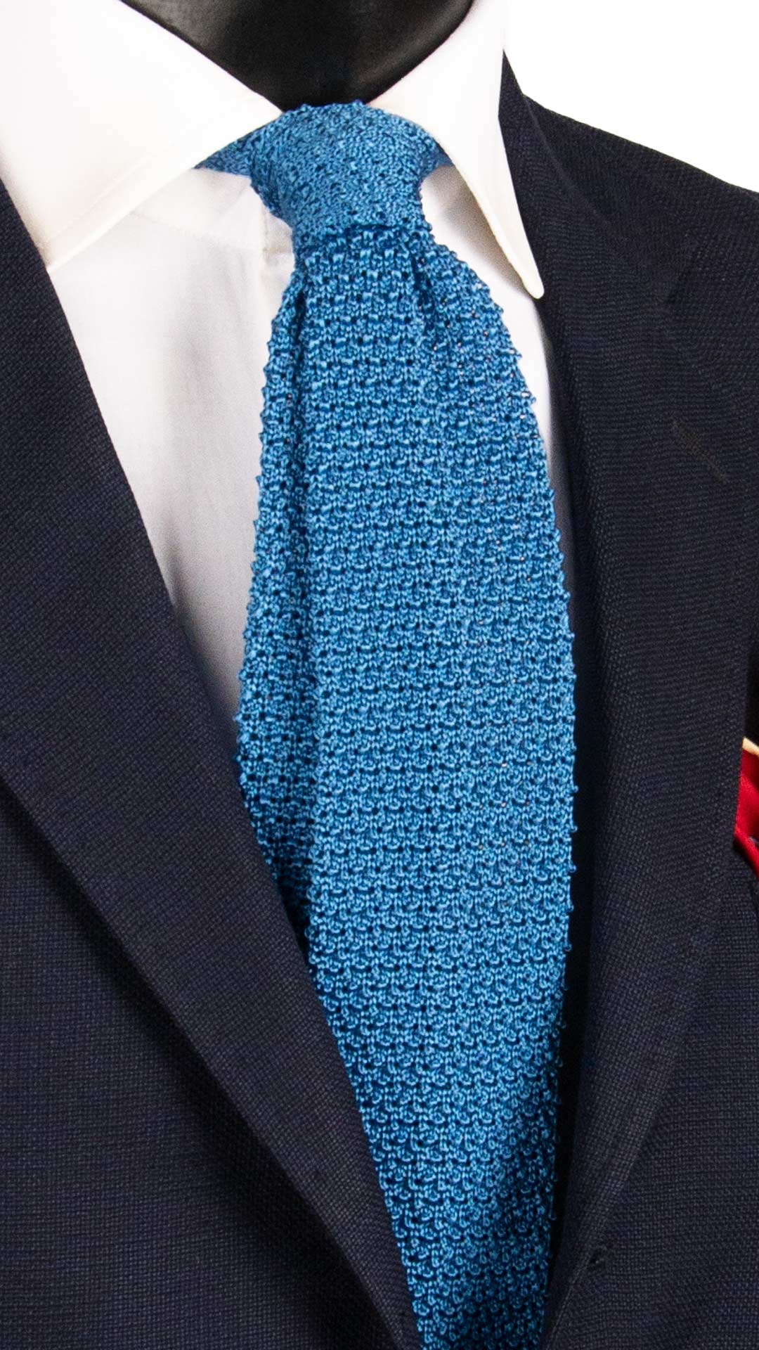 Cravatta Tricot in Maglia di Seta Bluette Tinta Unita TRI638 Graffeo Cravatte Made in Italy