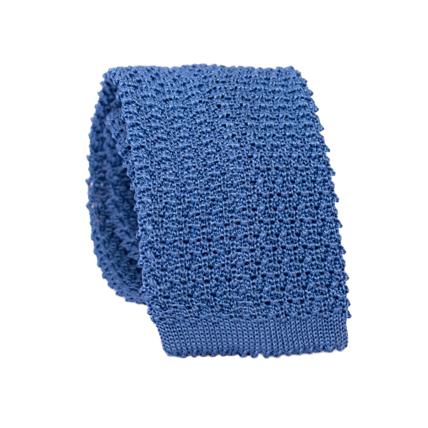 Cravatta Tricot in Maglia di Seta Bluette Tinta Unita TRI645 Graffeo Cravatte Made in Italy Rotolo