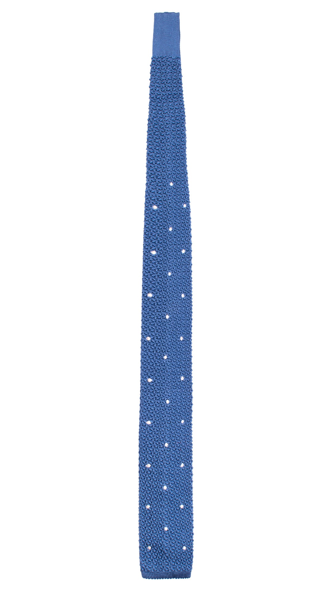 Cravatta Tricot in Maglia di Seta Bluette a Pois Bianchi TRI711 Graffeo Cravatte Made in Italy Intera
