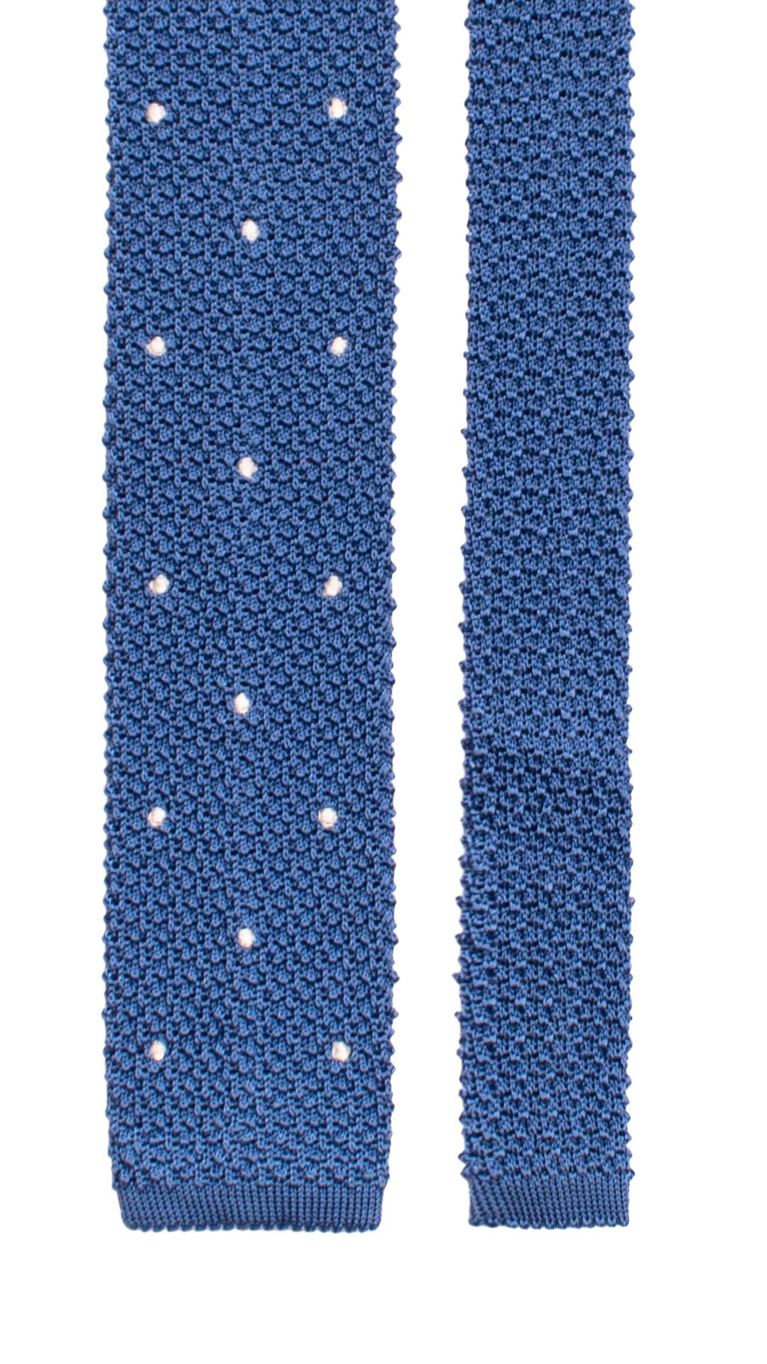 Cravatta Tricot in Maglia di Seta Bluette a Pois Bianchi TRI711 Graffeo Cravatte Made in Italy Pala