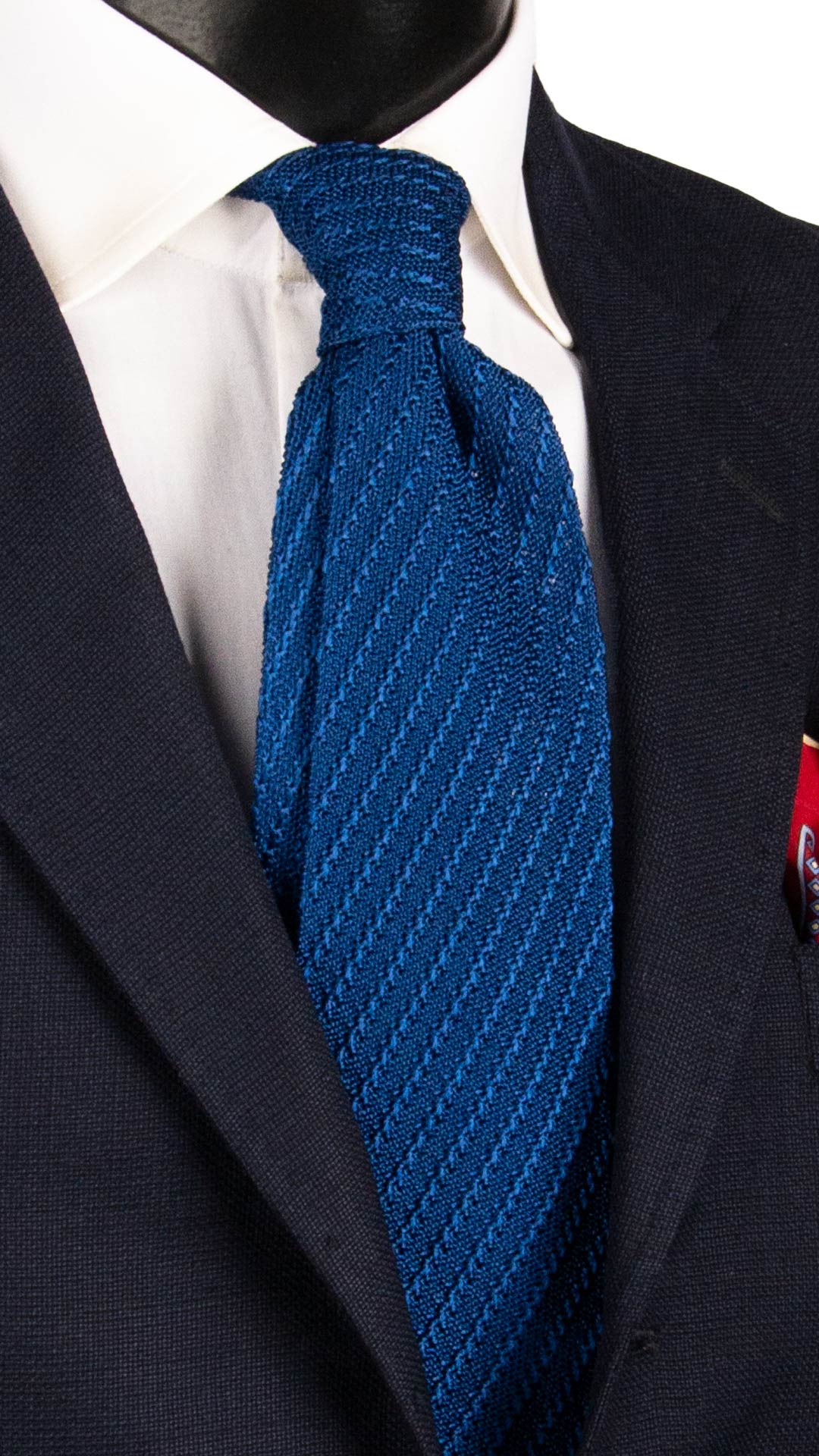 Cravatta Tricot in Maglia di Seta Bluette a Righe Tono su Tono TRI782 Graffeo Cravatte Made in Italy