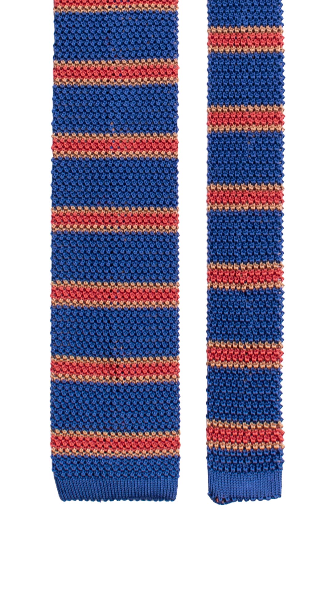 Cravatta Tricot in Maglia di Seta Bluette con Righe Arancione Beige TRI857 Graffeo Cravatte Made in Italy Pala
