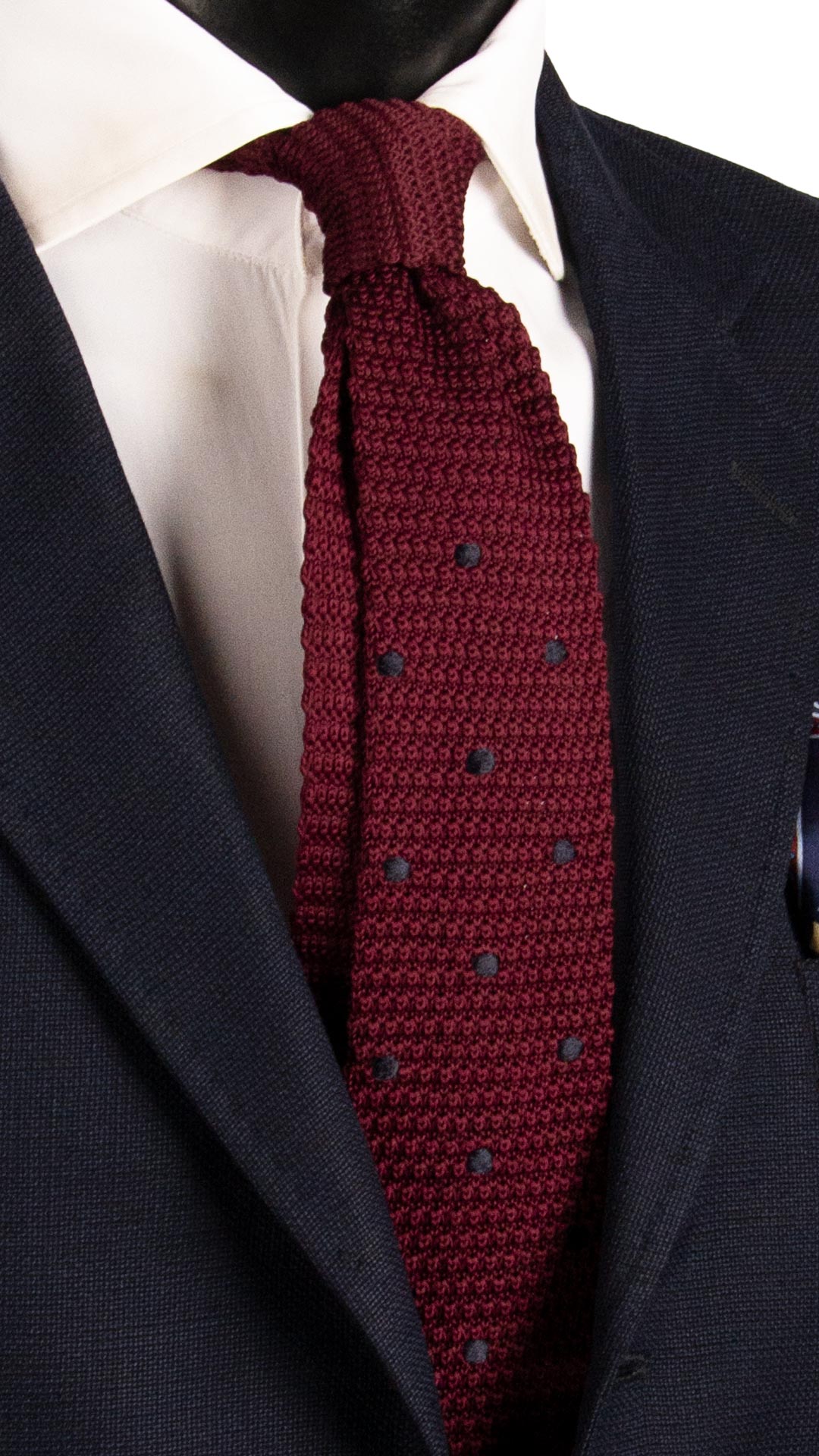 Cravatta Tricot in Maglia di Seta Borgogna a Pois Blu Notte TRI973 Made in Italy Graffeo Cravatte
