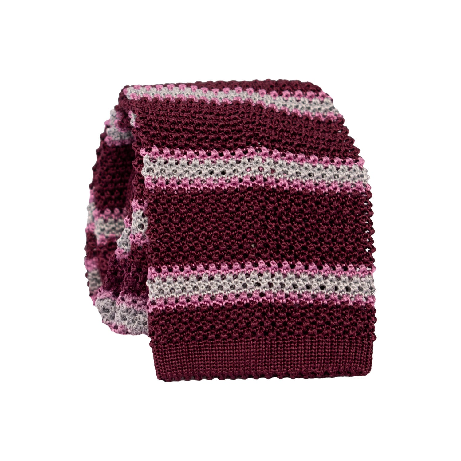 Cravatta Tricot in Maglia di Seta Borgogna con Righe Grigie Rosa TRI859 Graffeo Cravatte Made in Italy Rotolo