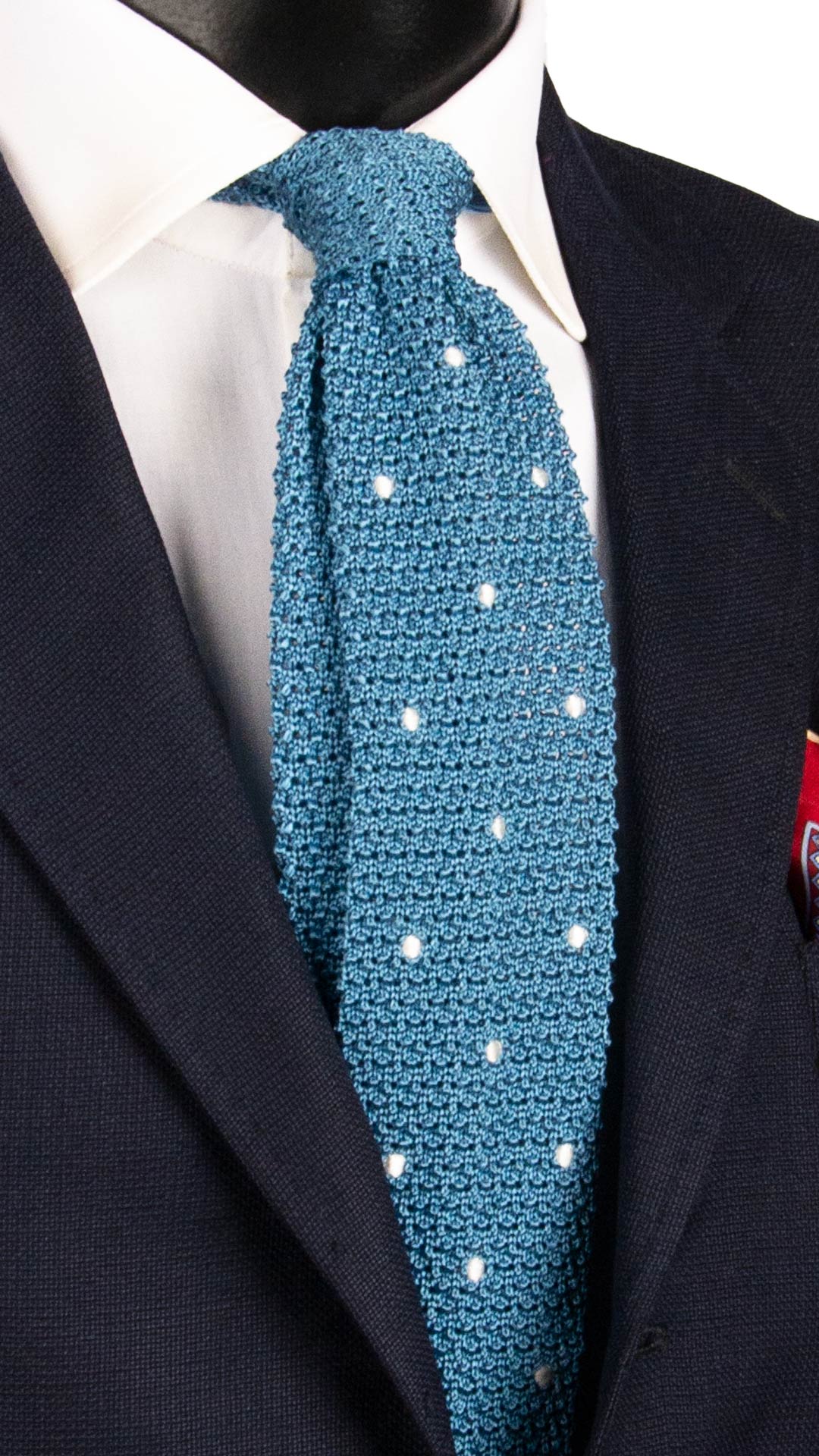 Cravatta Tricot in Maglia di Seta Carta da Zucchero a Pois Bianchi TRI774 Graffeo Cravatte Made in Italy