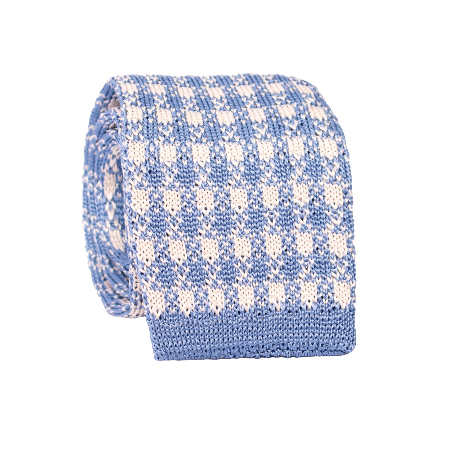 Cravatta Tricot in Maglia di Seta Celeste Fantasia Bianca TRI739 Graffeo Cravatte Made in Italy Rotolo