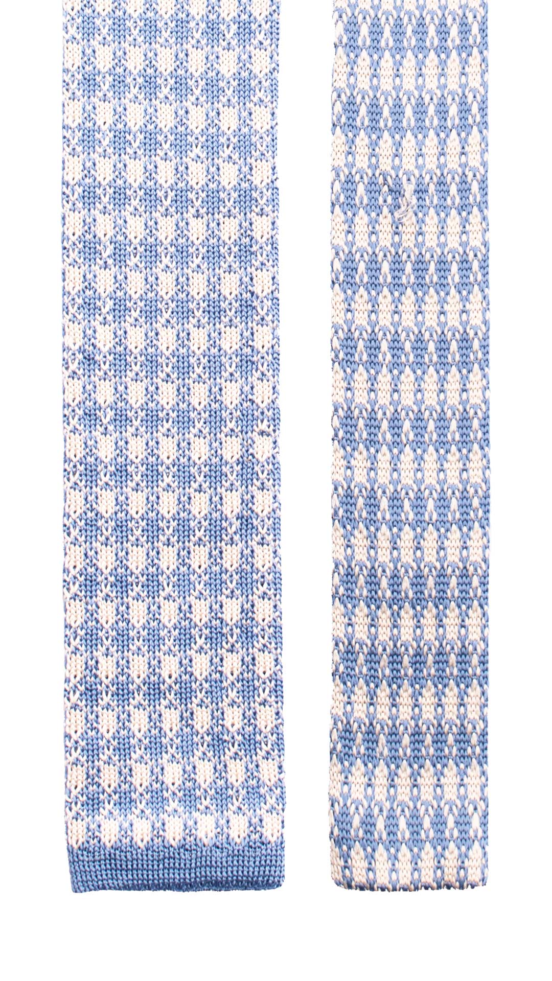 Cravatta Tricot in Maglia di Seta Celeste Fantasia Bianca TRI739 Graffeo Cravatte Made in Italy Pala