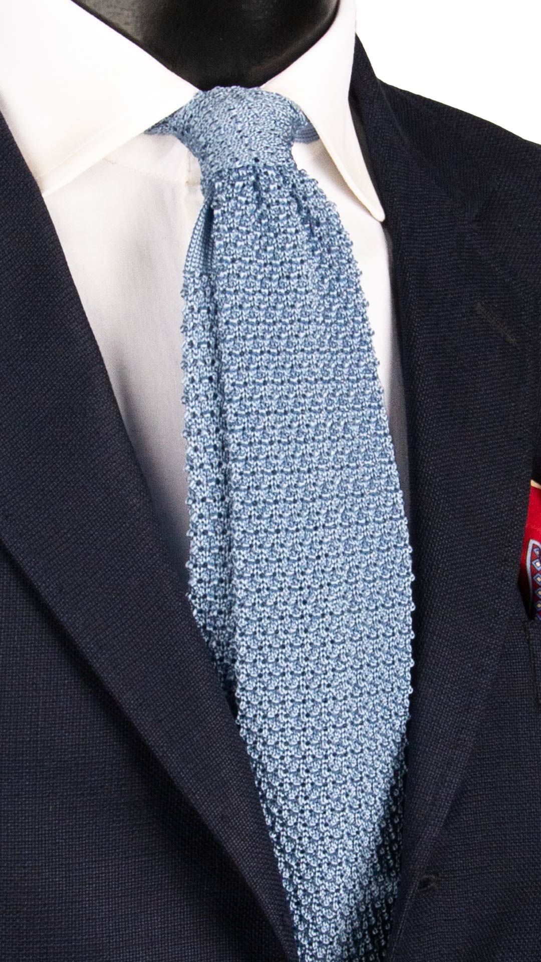 Cravatta Tricot in Maglia di Seta Celeste Tinta Unita TRI770 Graffeo Cravatte Made in Italy