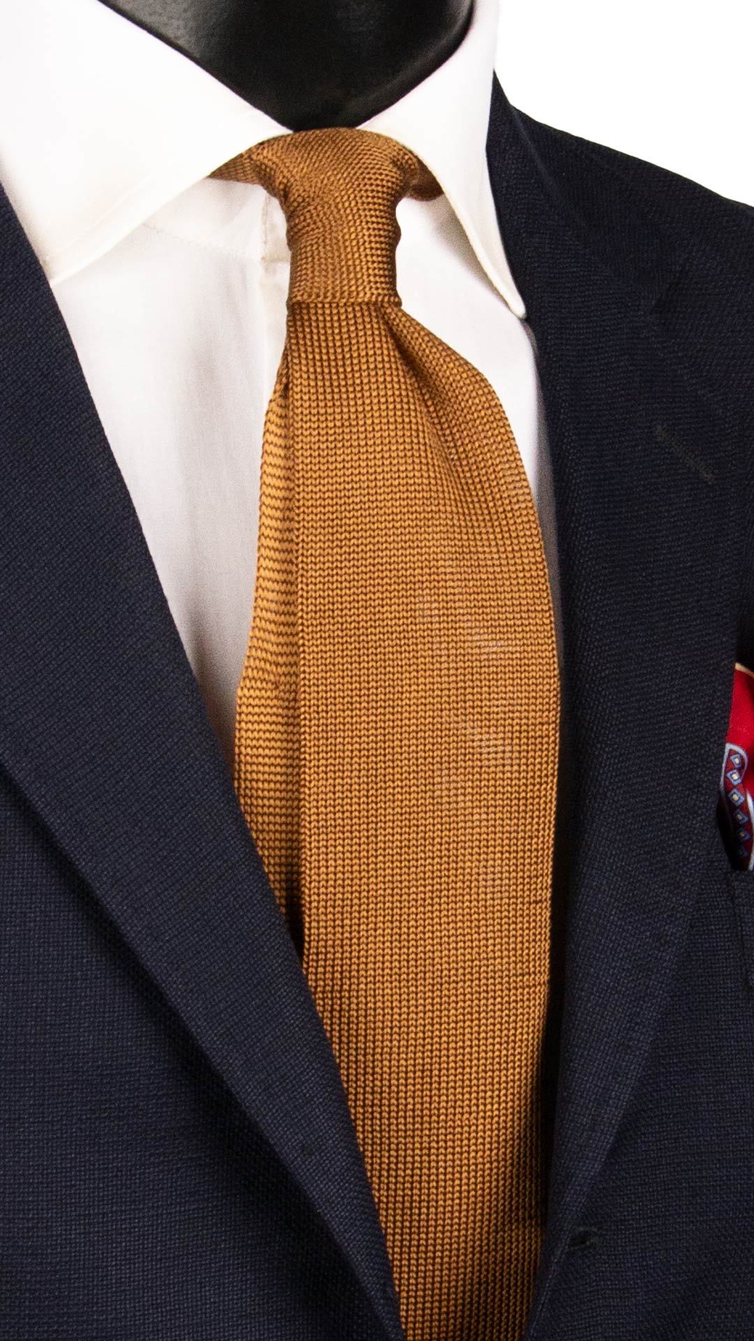 Cravatta Tricot in Maglia di Seta Color Cammello Tinta Unita TRI725 Graffeo Cravatte Made in Italy