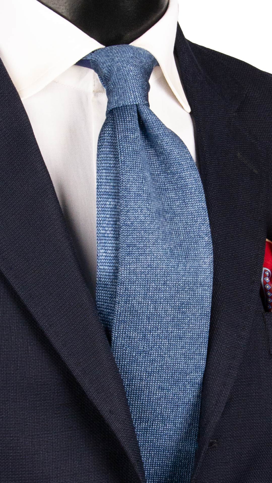 Cravatta Tricot in Maglia di Seta Color Jeans Tinta Unita TRI743 Graffeo Cravatte Made in Italy