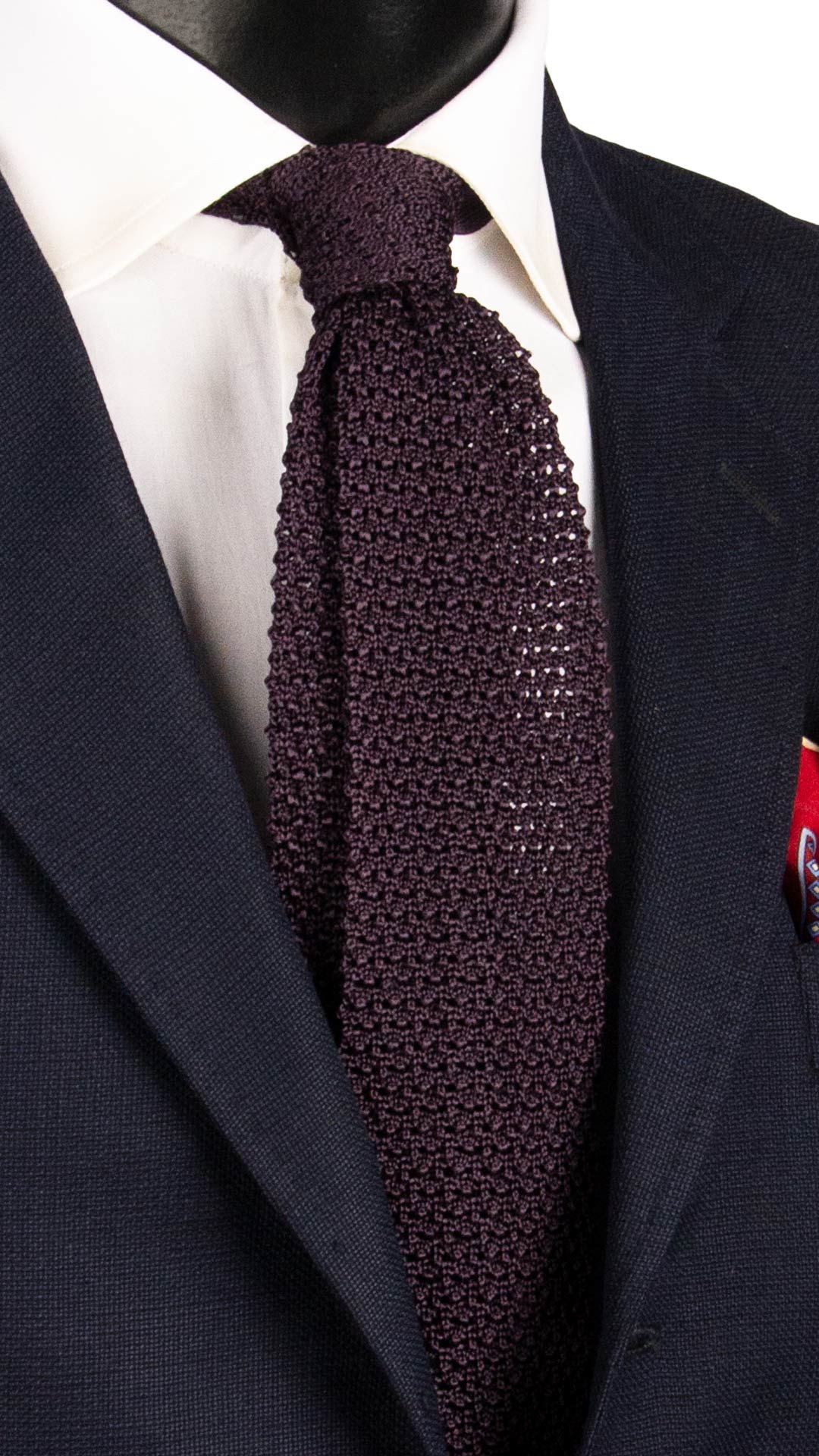 Cravatta Tricot in Maglia di Seta Color Melanzana Tinta Unita TRI790 Graffeo Cravatte Made in Italy