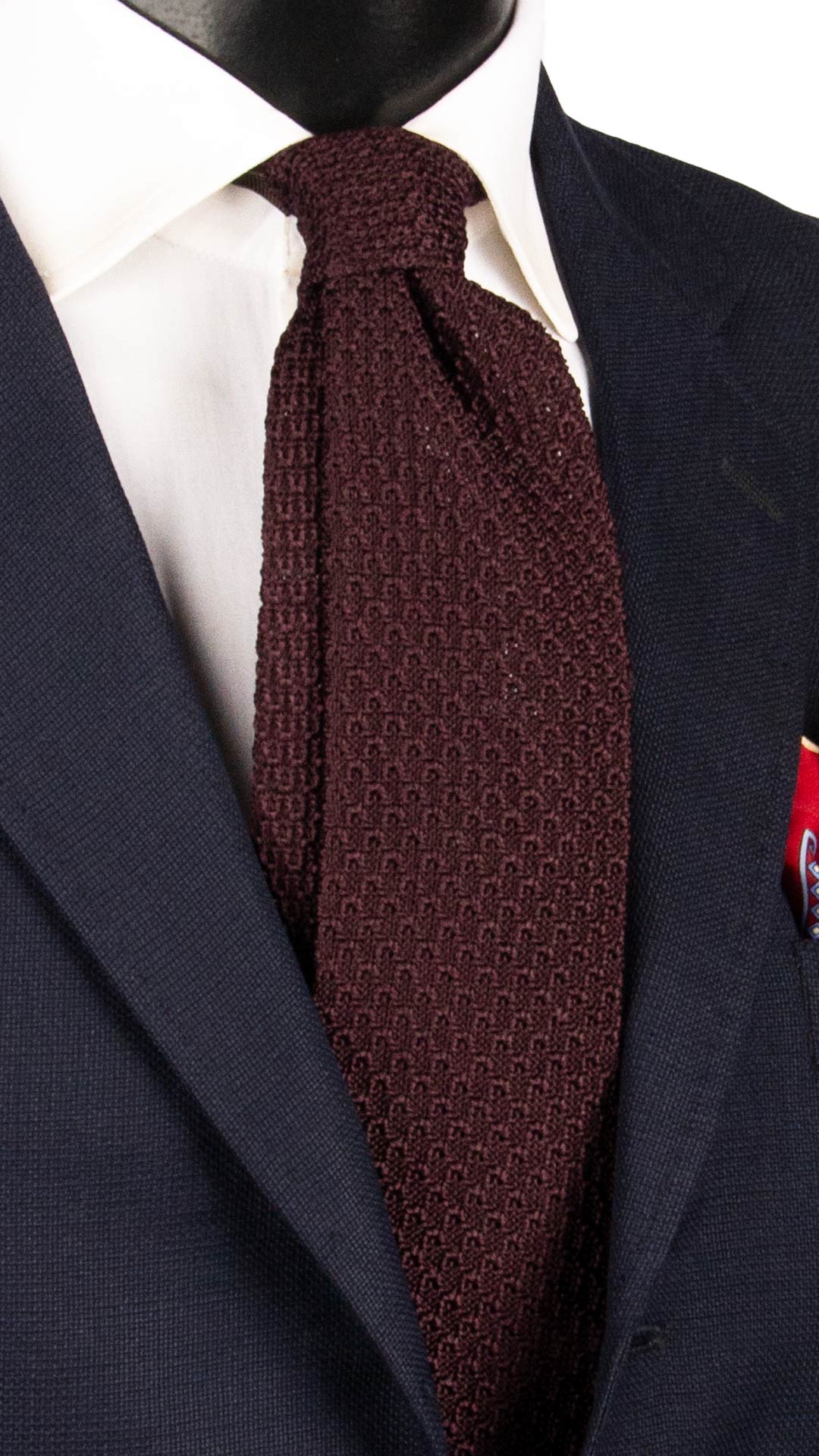 Cravatta Tricot in Maglia di Seta Color Vinaccia Fantasia Tono su Tono TRI810 Graffeo Cravatte Made in Italy