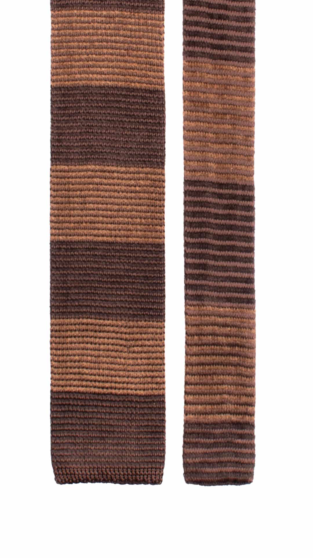Cravatta Tricot in Maglia di Seta Con Righe Marrone Bruciato Beige TRI749 Graffeo Cravatte Made in Italy Pala