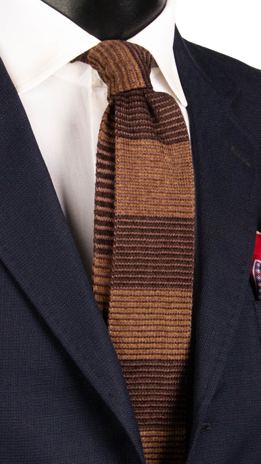 Cravatta Tricot in Maglia di Seta Con Righe Marrone Bruciato Beige TRI749 Graffeo Cravatte Made in Italy