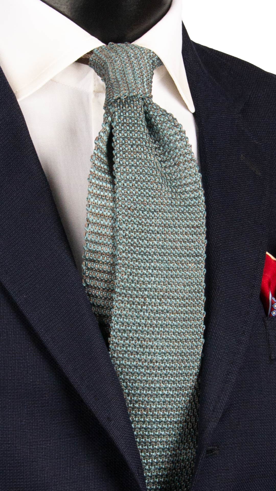 Cravatta Tricot in Maglia di Seta Cotone Turchese Beige Fantasia TRI847 Made in Italy Graffeo Cravatte