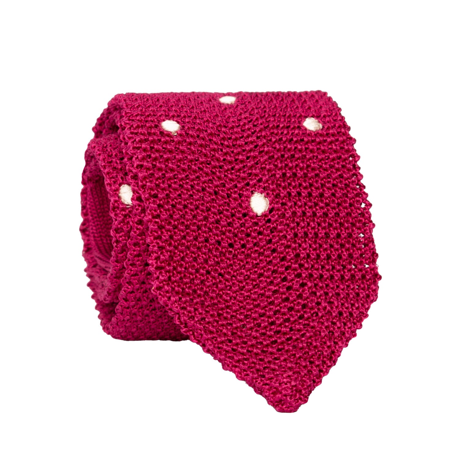 Cravatta Tricot in Maglia di Seta Fucsia a Pois Bianchi TRI875 Graffeo Cravatte Made in Italy Rotolo