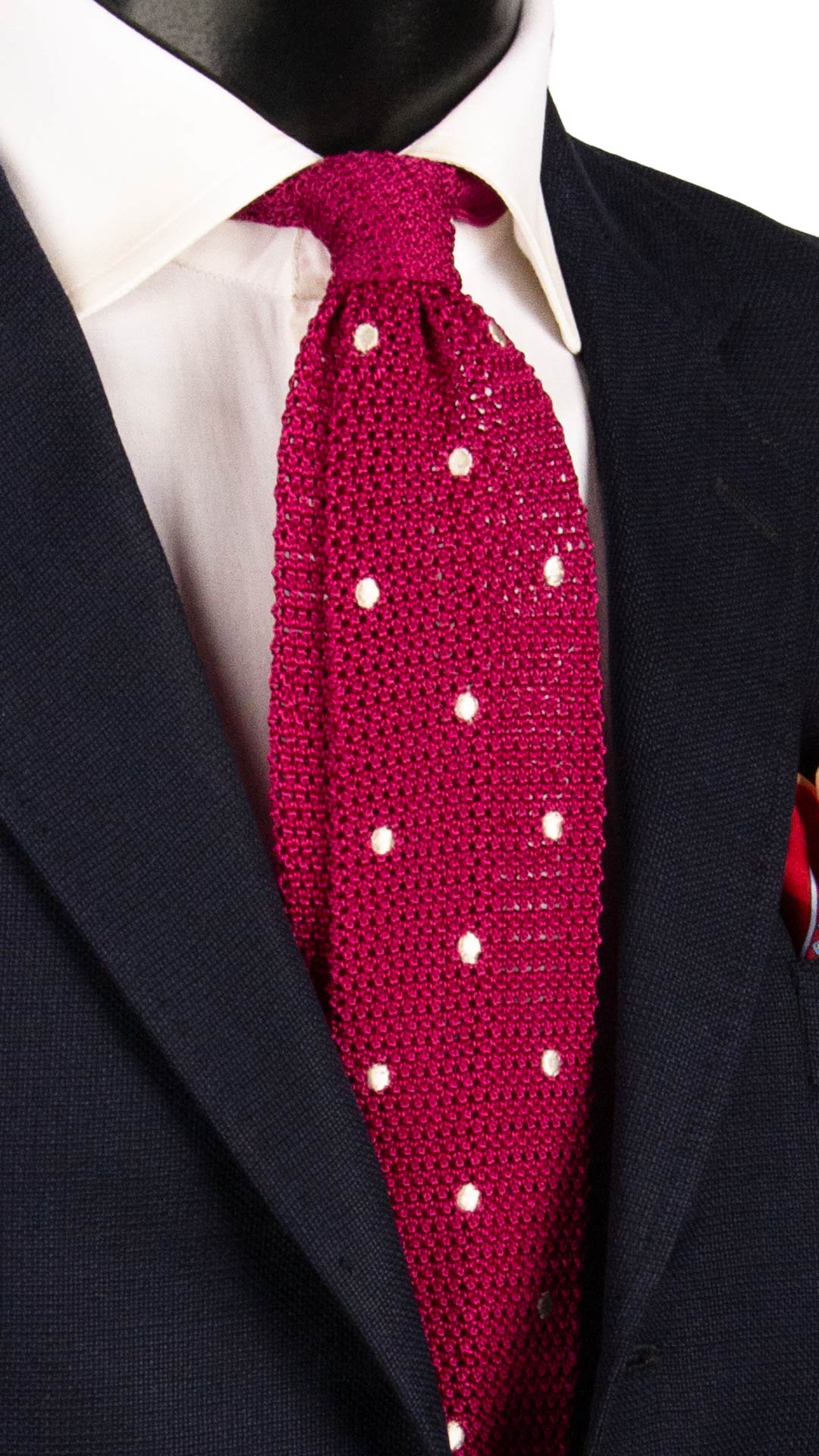 Cravatta Tricot in Maglia di Seta Fucsia a Pois Bianchi TRI875 Graffeo Cravatte Made in Italy
